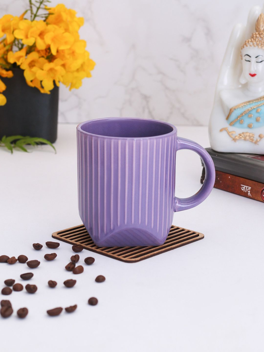 CLAY CRAFT Purple & WhiteTextured Ceramic Mugs Set 320 ml Price in India