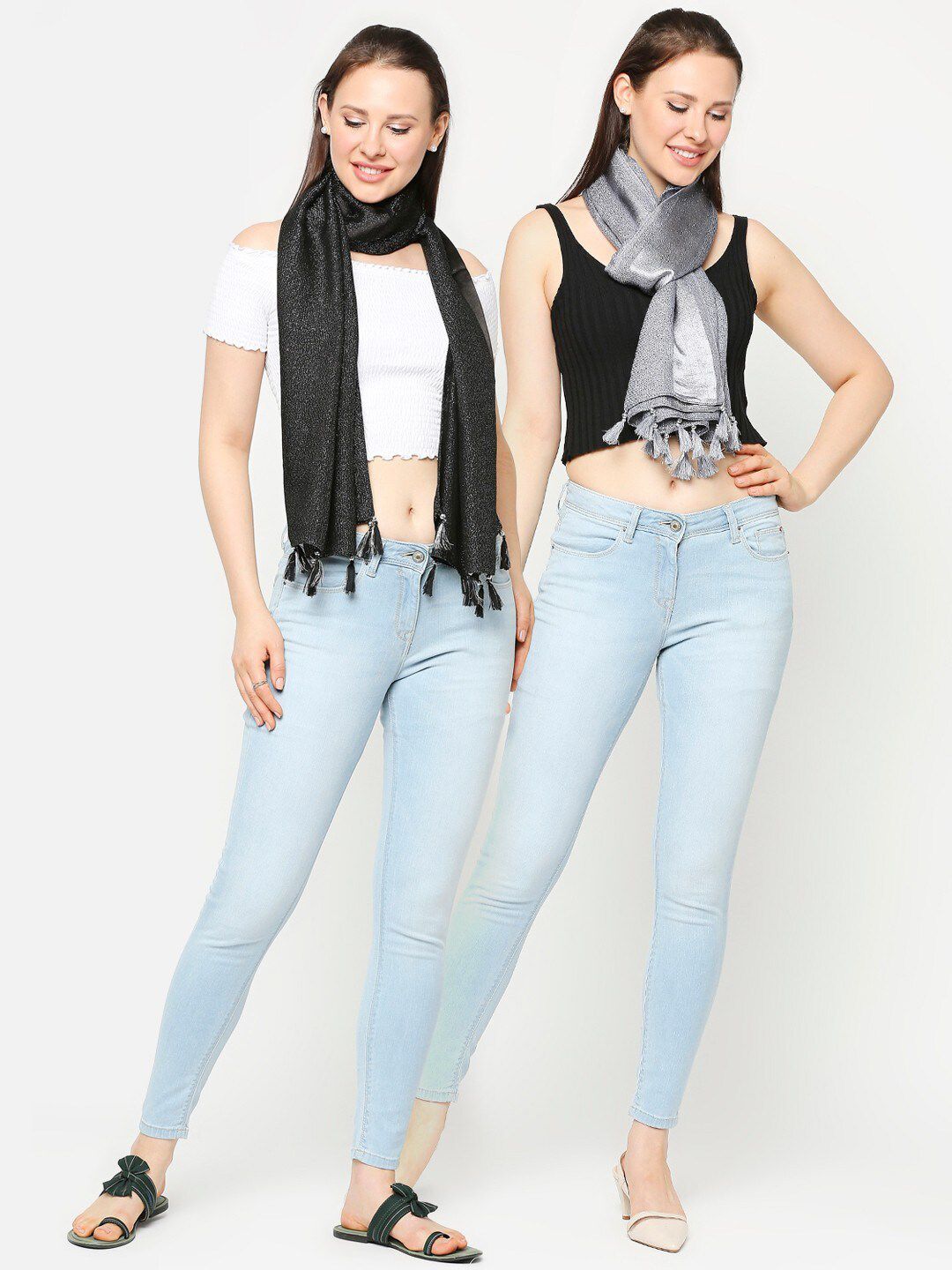 Get Wrapped Women Silver & Black Scarf Price in India