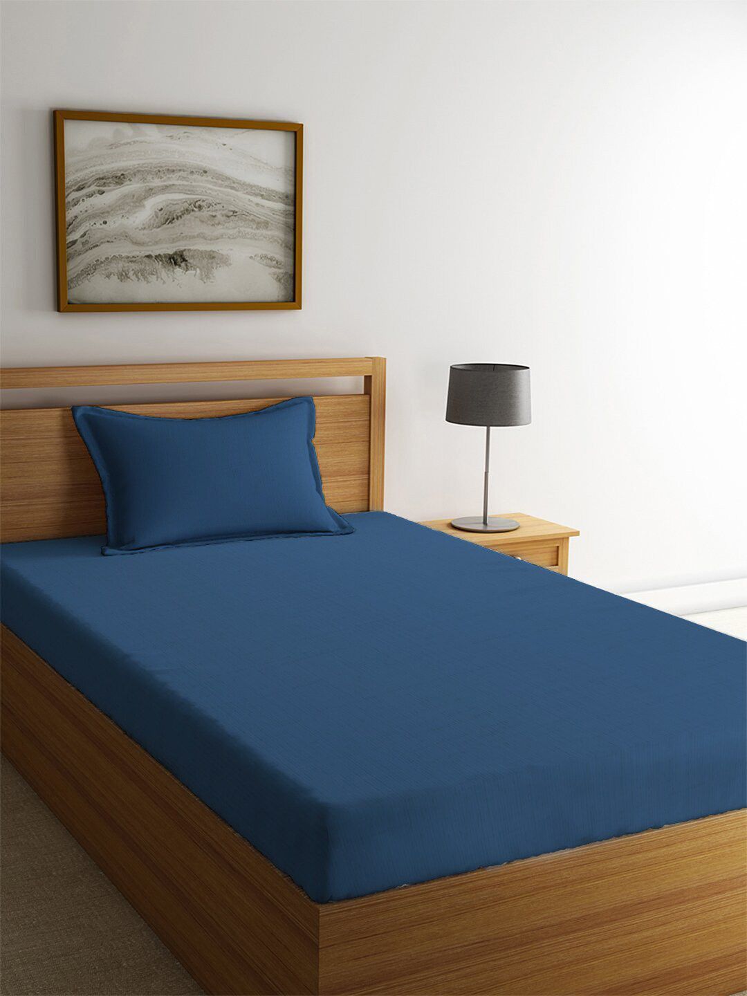 MAYFAIR HOMES LONDON Navy Blue Solid 144 TC Cotton 1 Single Bedsheet with 1 Pillow Covers Price in India