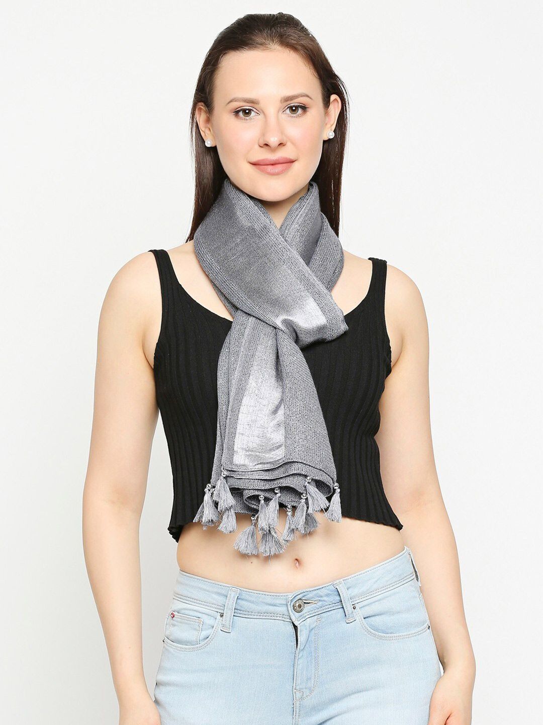 Get Wrapped Women Grey & Gunmetal-Toned Scarf Price in India