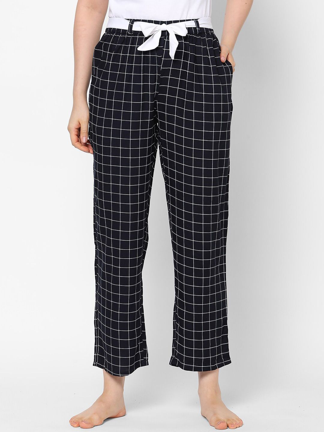 Sweet Dreams Women Navy-Blue & White Checked Lounge Pants Price in India