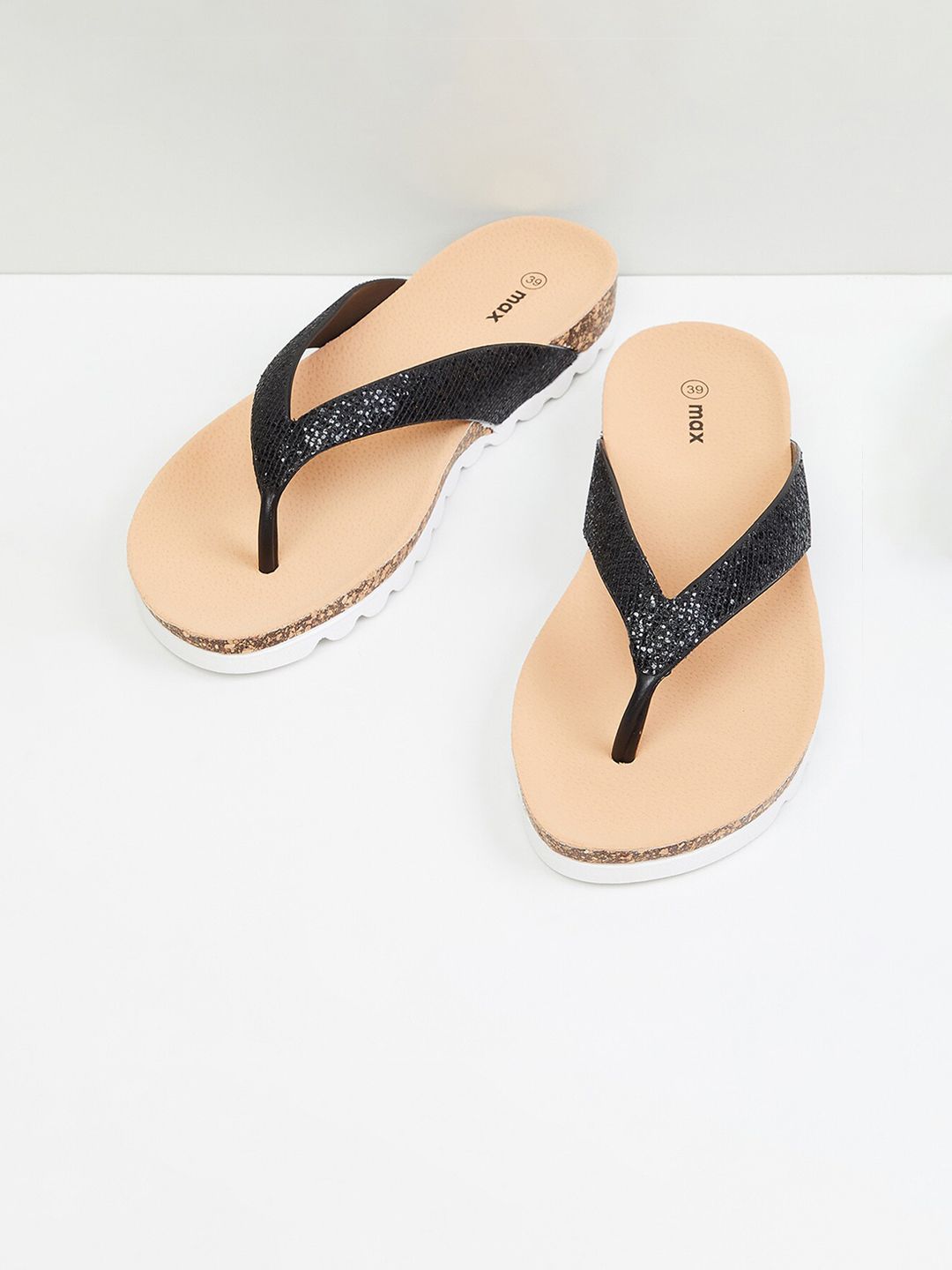 max Women Black & Beige Thong Flip-Flops Price in India