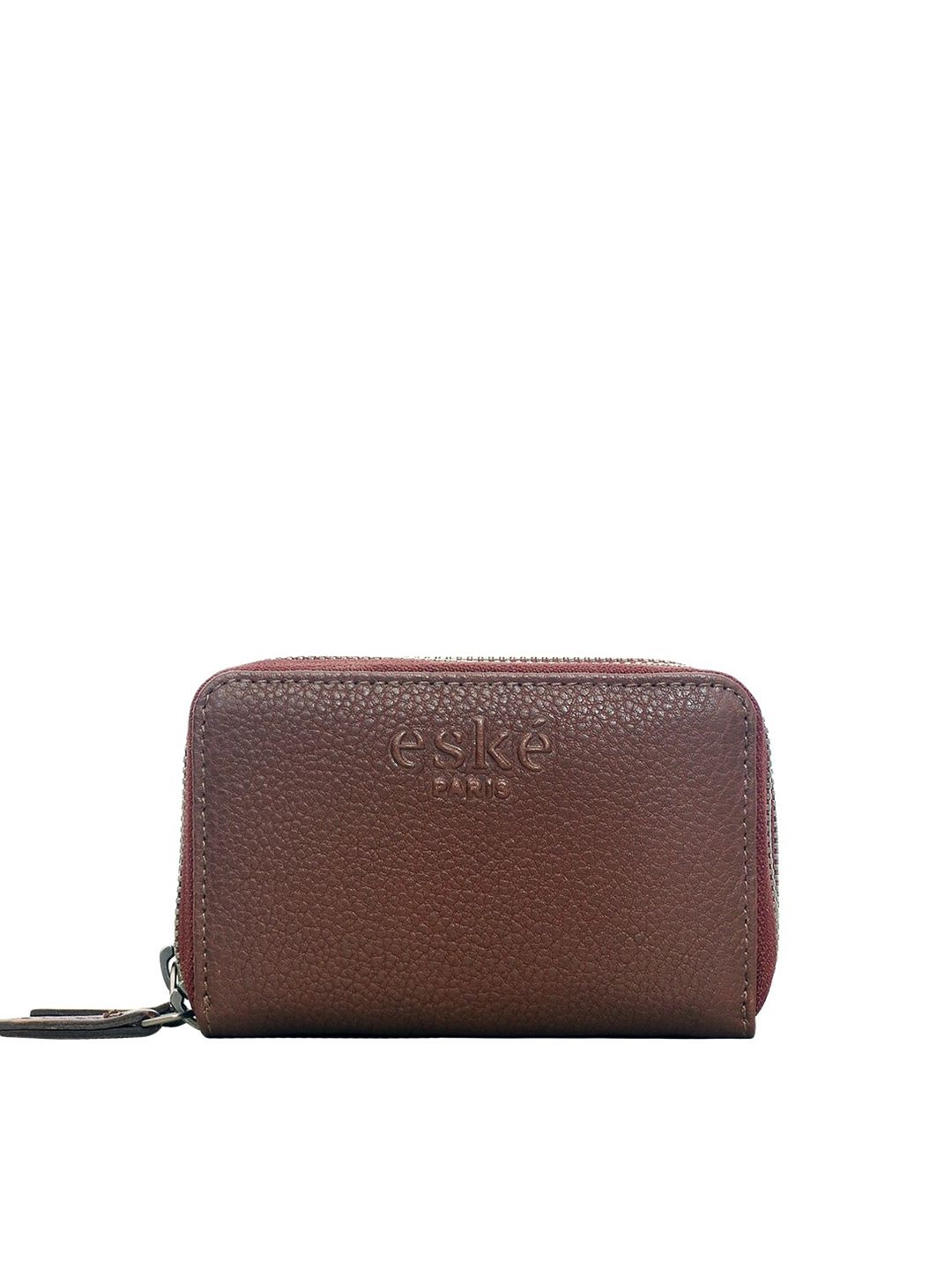 Eske Women Brown Textured Leather Zip Around Wallet Price in India