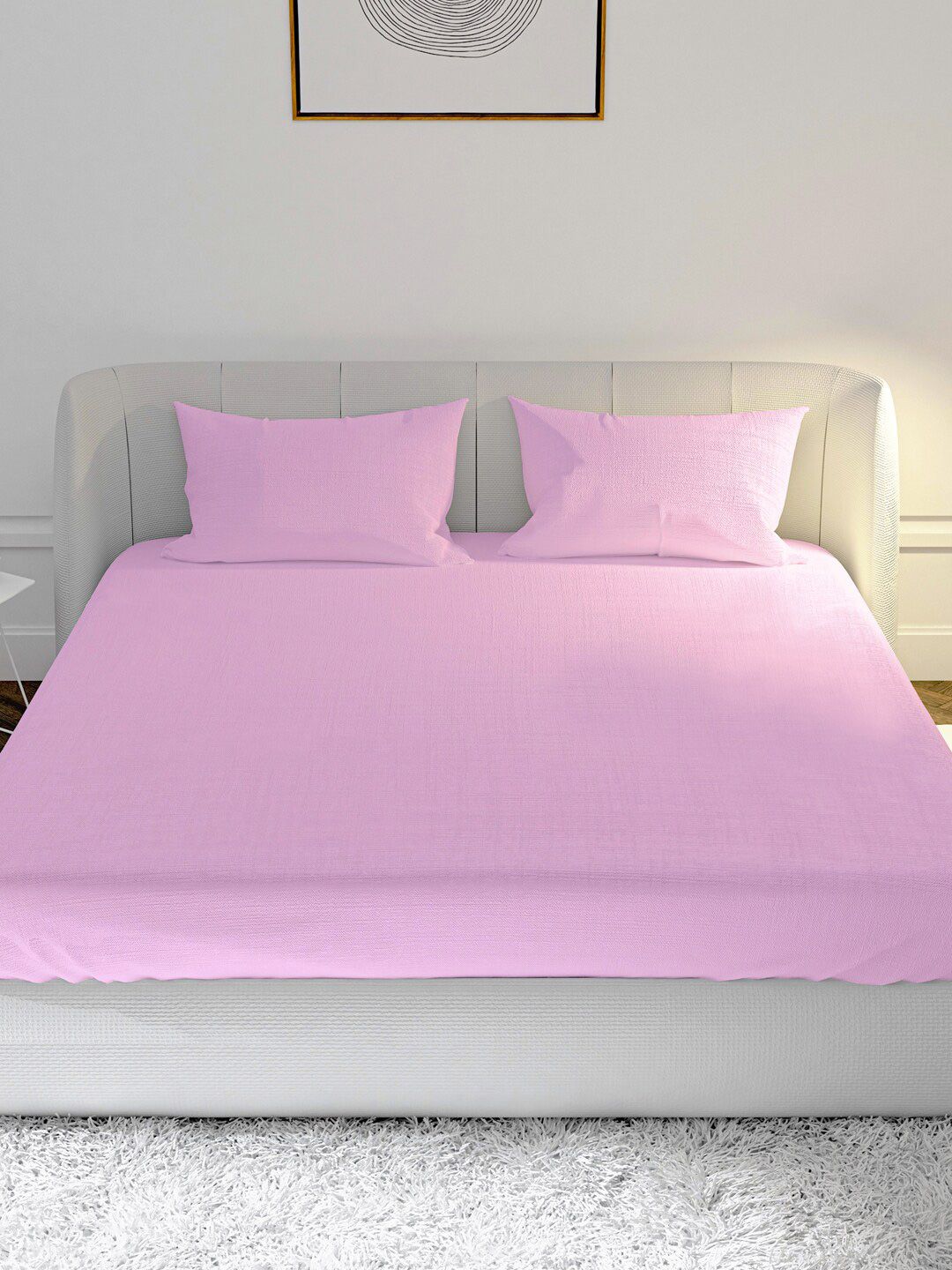MAYFAIR HOMES LONDON Pink Solid 144 TC Cotton 1 King Bedsheet with 2 Pillow Covers Price in India