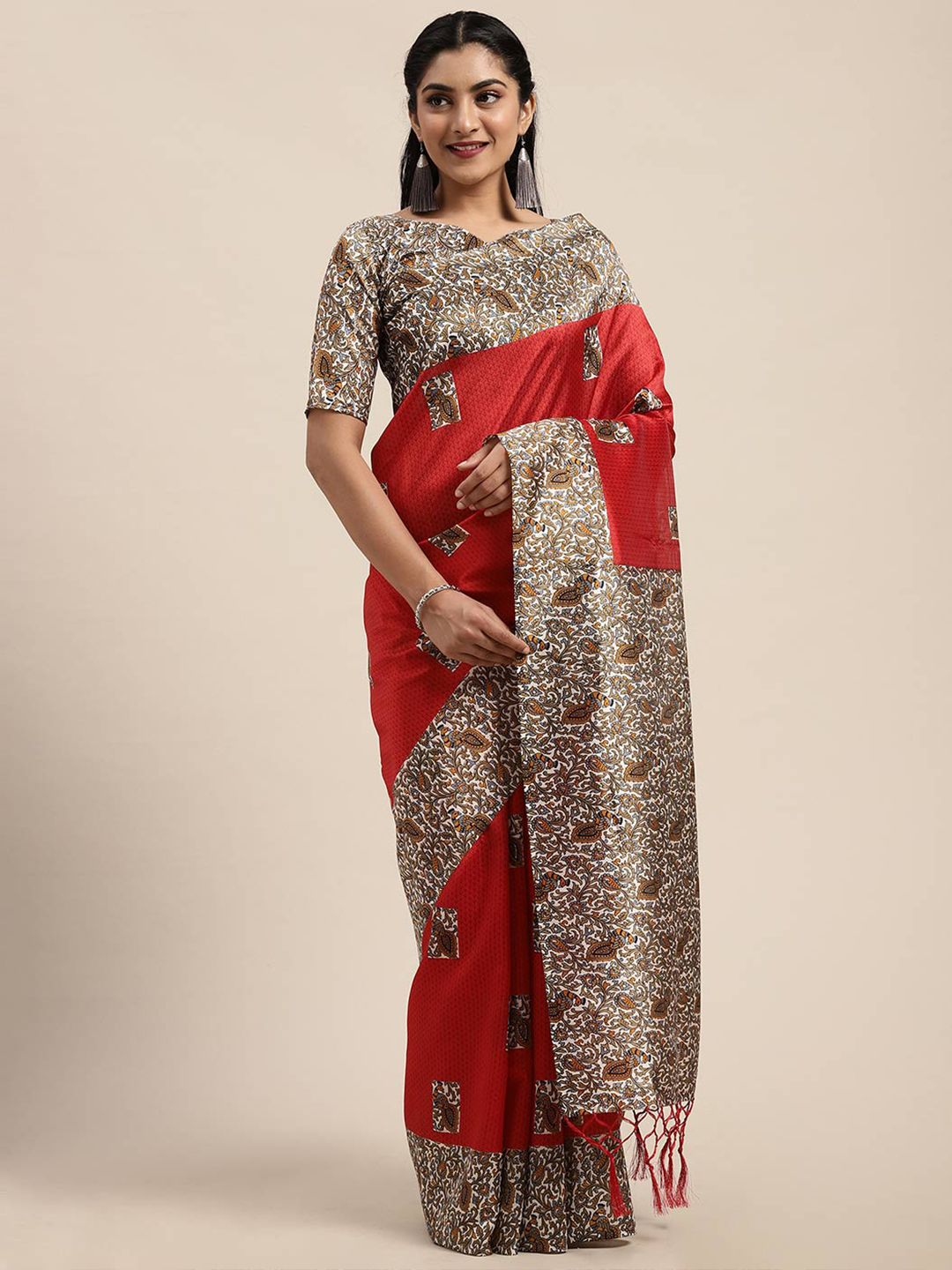 Saree mall Red Art Silk Sarees Price in India