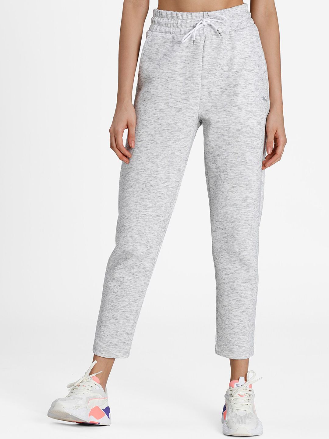 Puma Women Grey Melange Solid Slim Fit dryCELL Evostripe Relaxed SweatPants Price in India