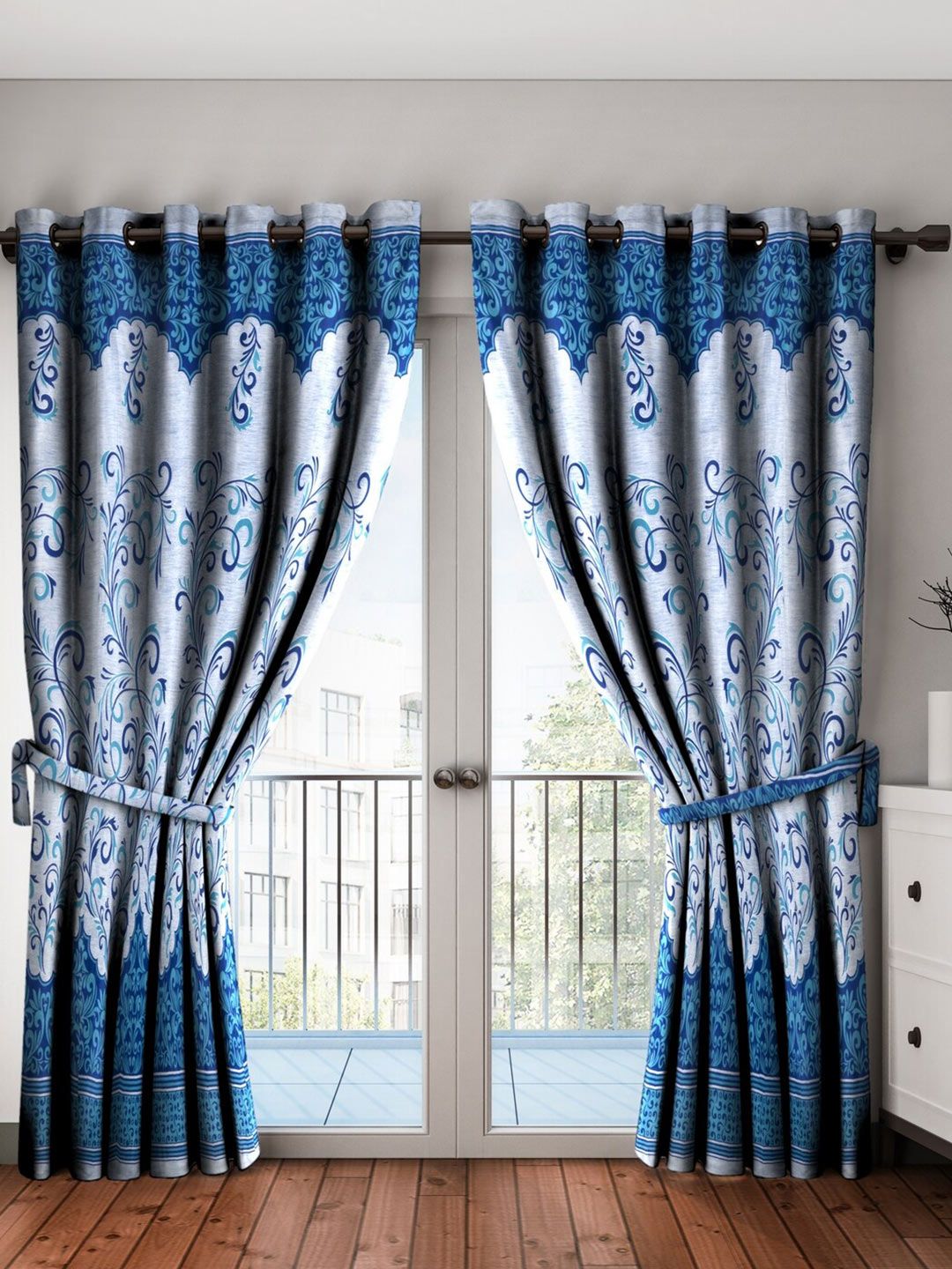 Home Sizzler Blue Set of 2 Floral Door Curtain Price in India