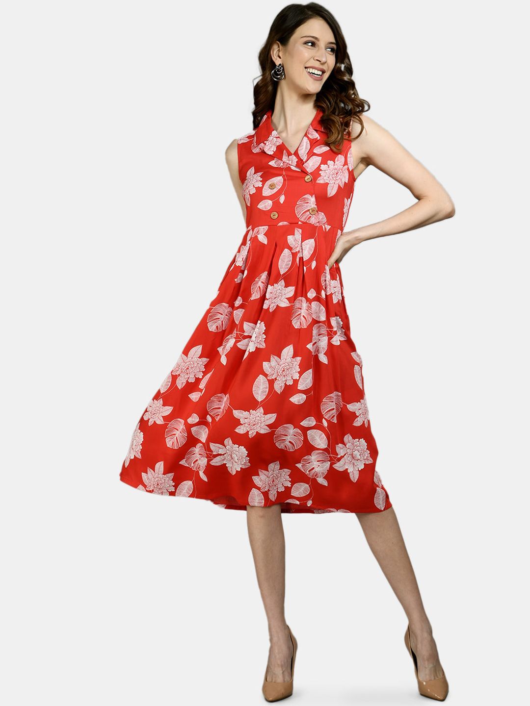 Myshka Red Floral Dress Price in India