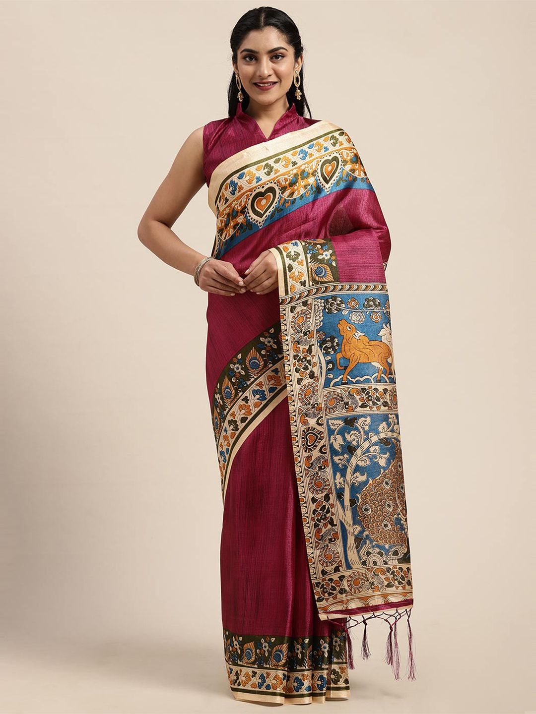 Saree mall Maroon & Beige Ethnic Motifs Art Silk Sarees Price in India