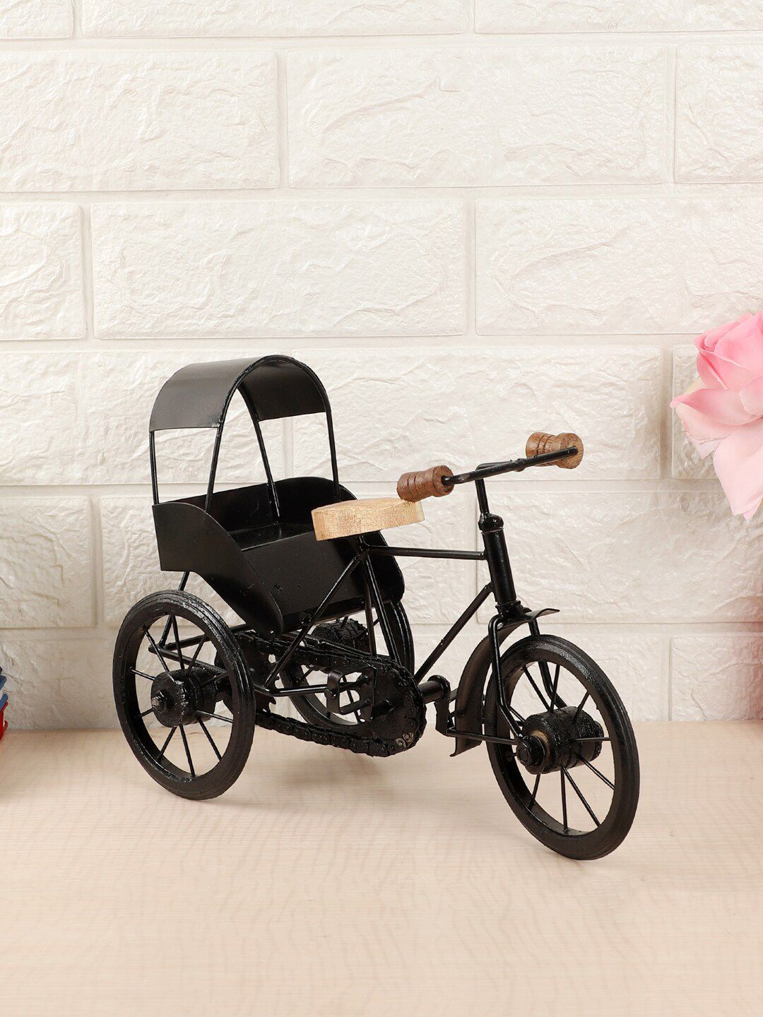 EXIM DECOR Black & Beige Iron Rickshaw Showpiece Price in India