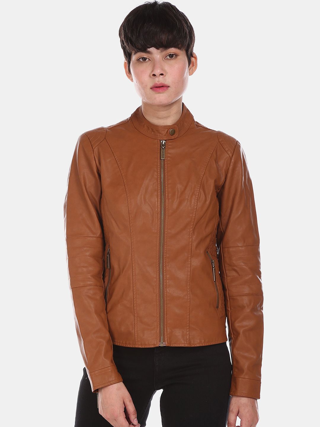 U S Polo Assn Women Brown Biker Jacket Price in India