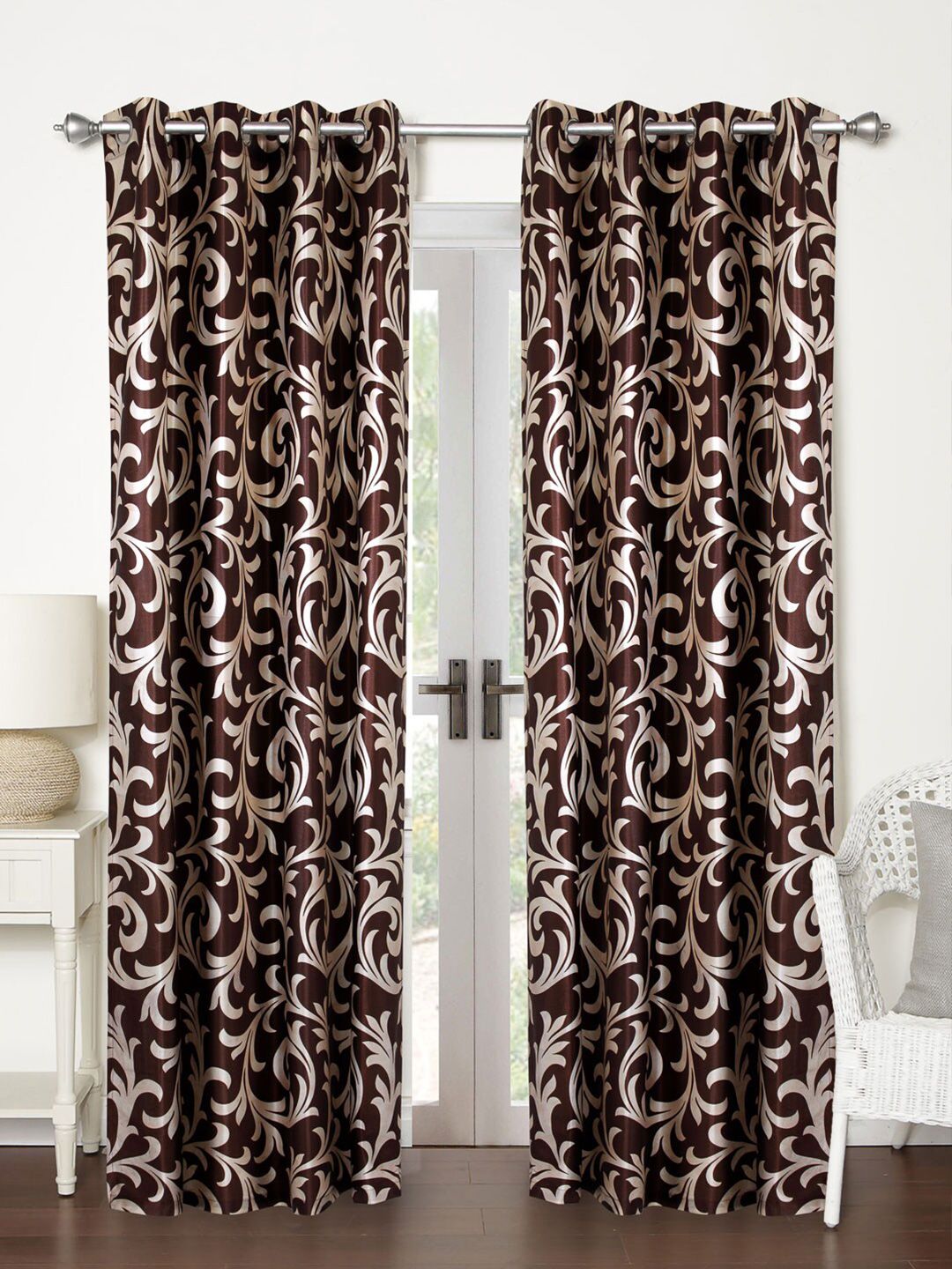 Home Sizzler Brown & Cream-Coloured Set of 2 Long Door Curtain Price in India