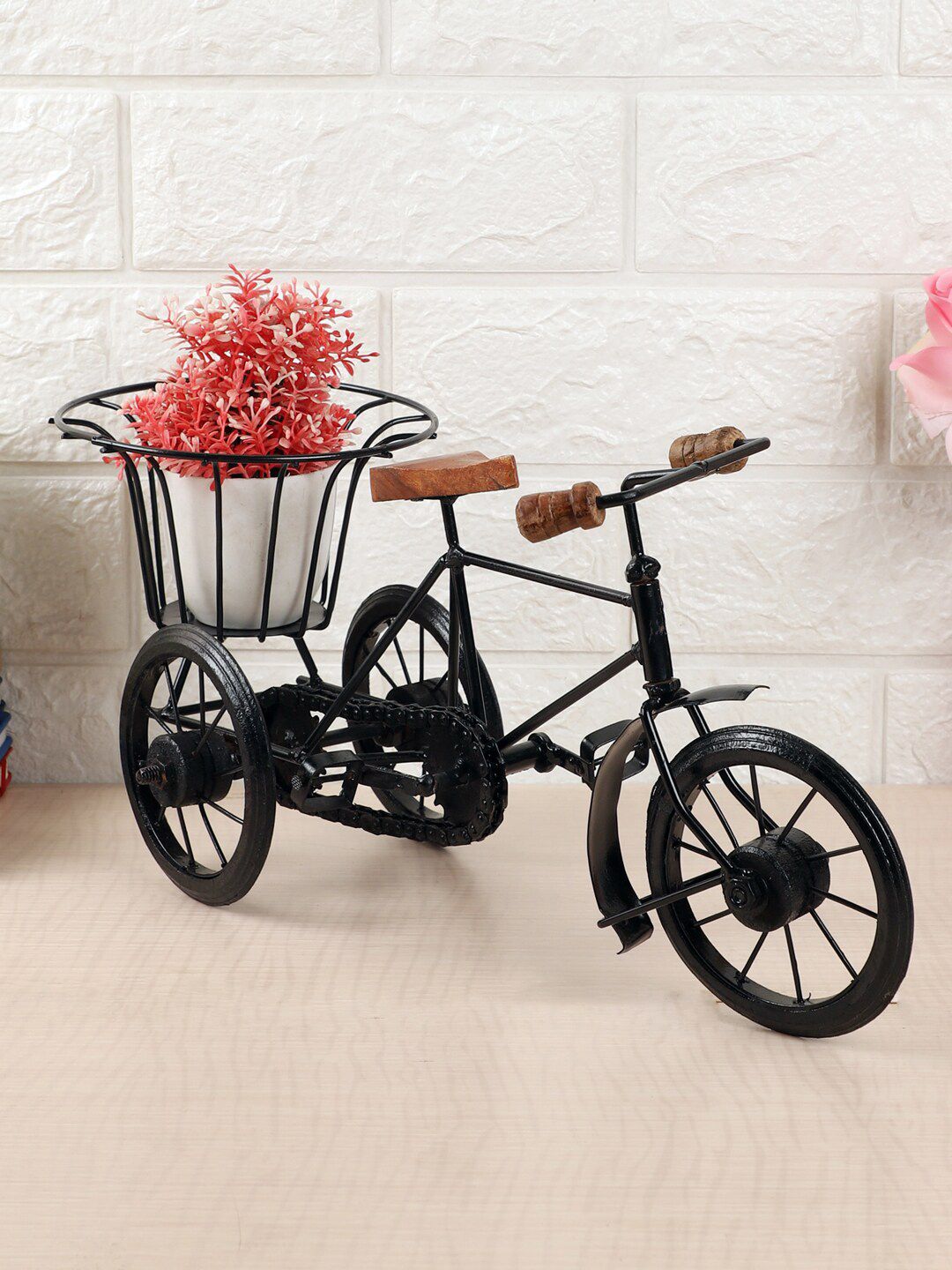 EXIM DECOR Black & Brown Rickshaw Showpiece With Basket Price in India