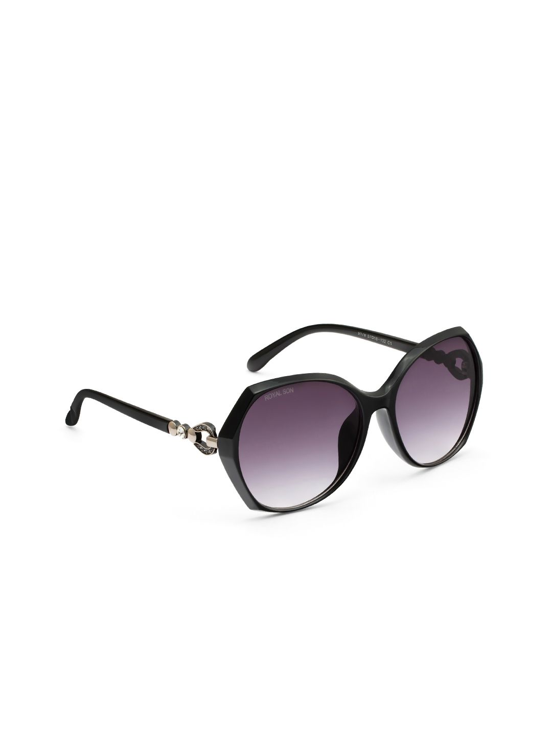 ROYAL SON Women Purple Lens & Black Oversized Sunglasses with UV Protected Lens Price in India