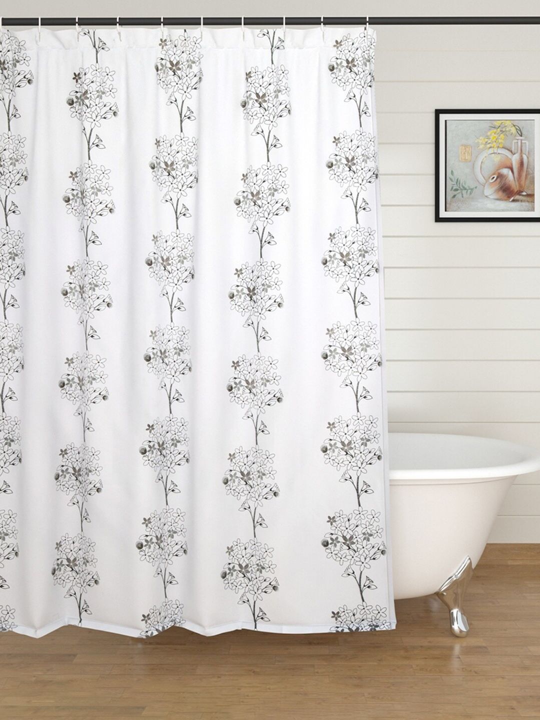 Home Centre White & Black Floral Shower Curtain Price in India