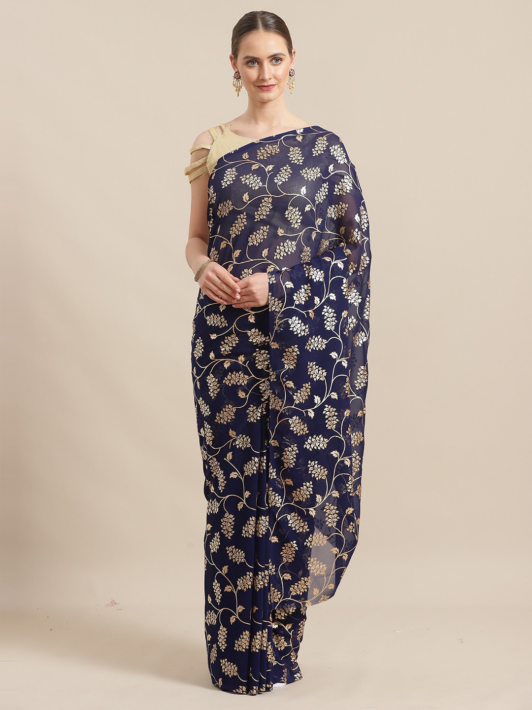 Saree mall Women Navy Blue Woven Design Price in India