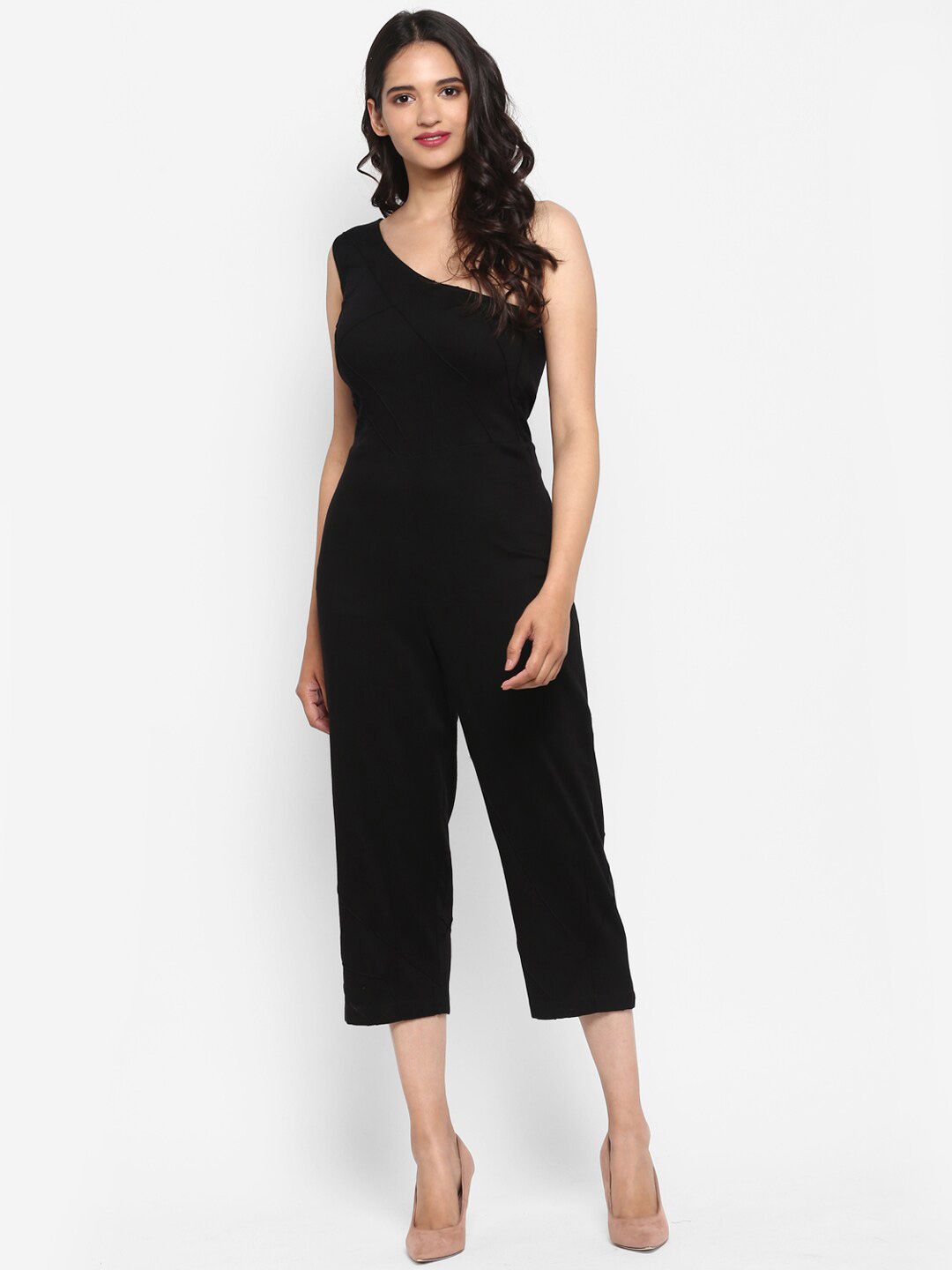 DEEBACO Black One Shoulder Culotte Jumpsuit Price in India