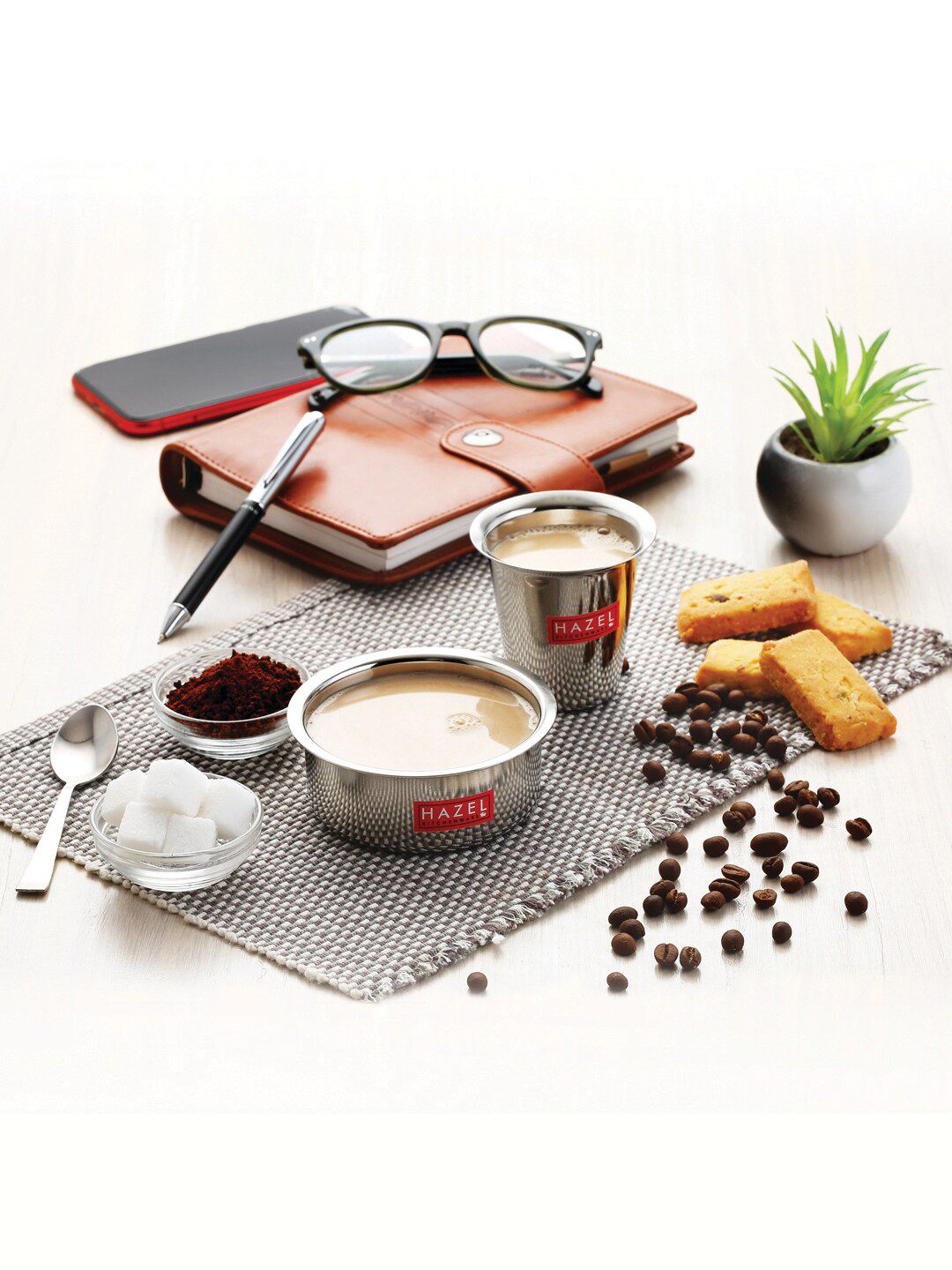 HAZEL Steel-Toned Solid Stainless Steel Glossy 8-Pieces Mini Dabara Glasses Set Price in India
