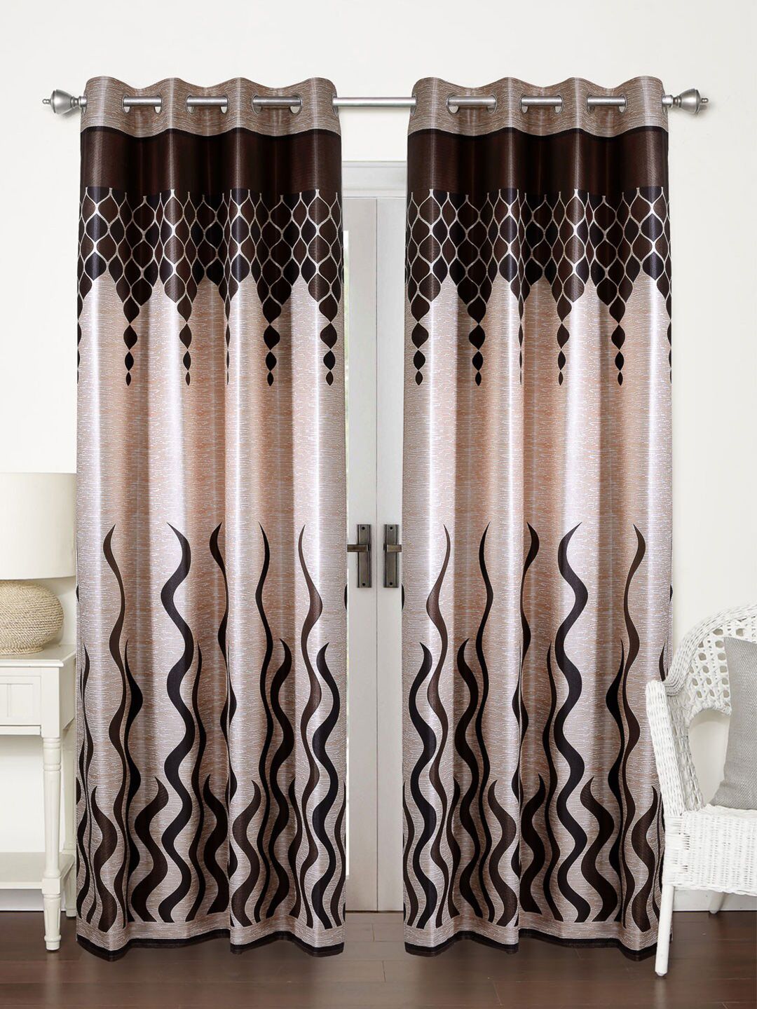 Home Sizzler Unisex Brown Abstract Door Curtains Price in India