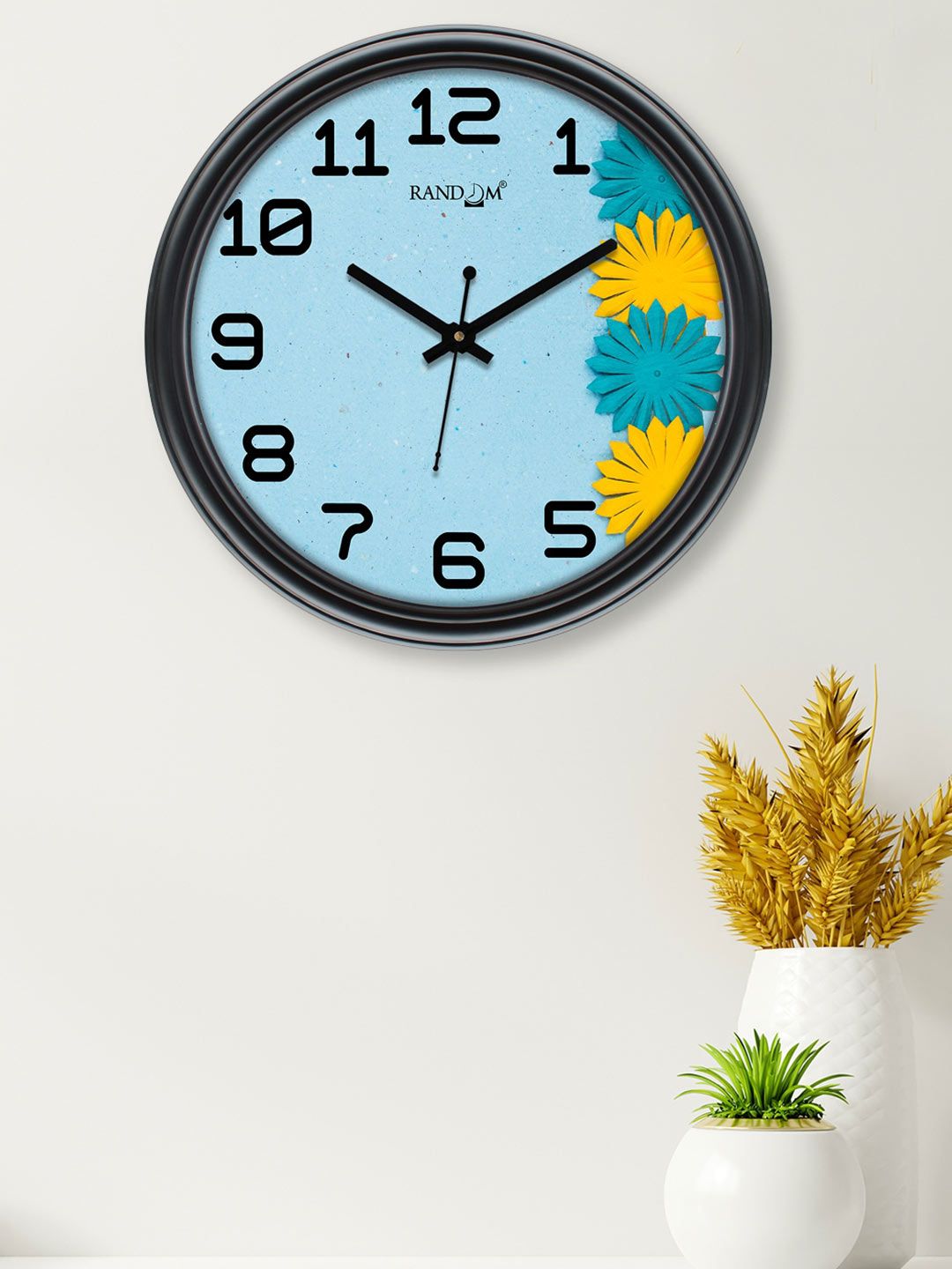 RANDOM Blue & Yellow Printed Contemporary Wall Clock Price in India