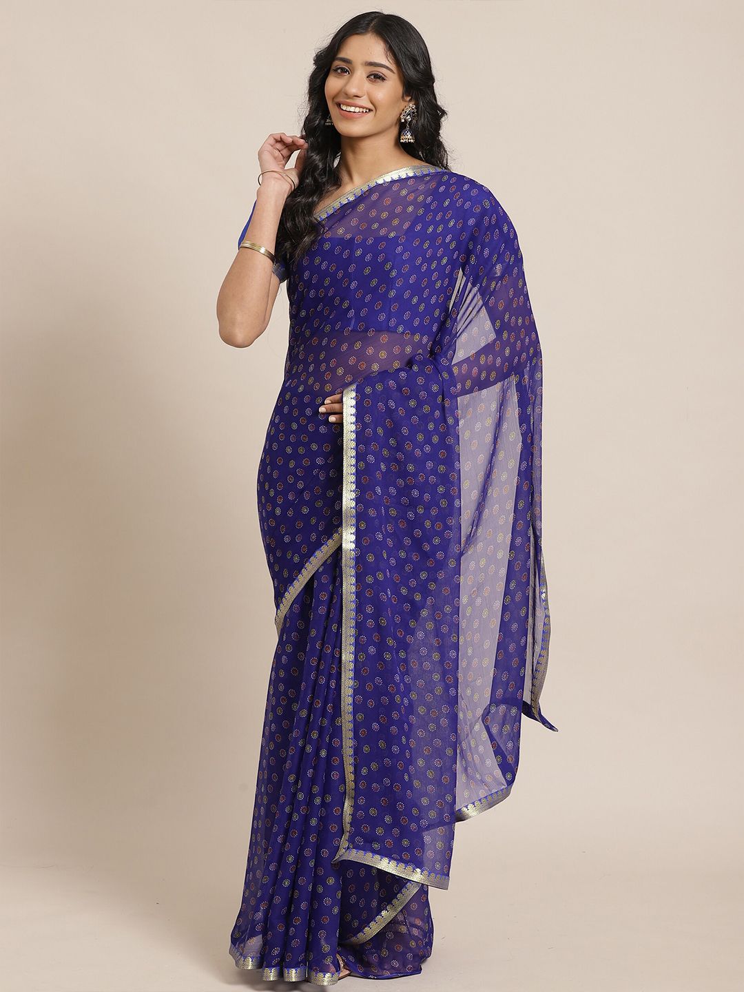 Saree mall Blue Ethnic Motifs Zari Sarees Price in India