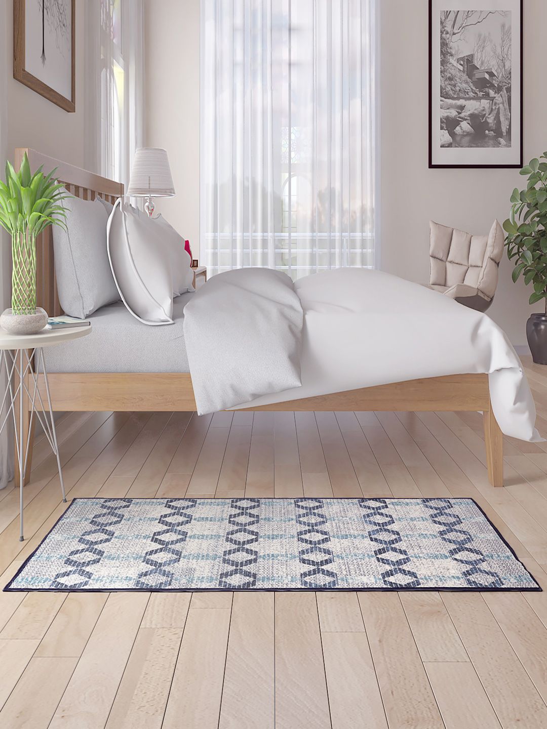 Status Grey & Blue Geometric Floor Runner Price in India