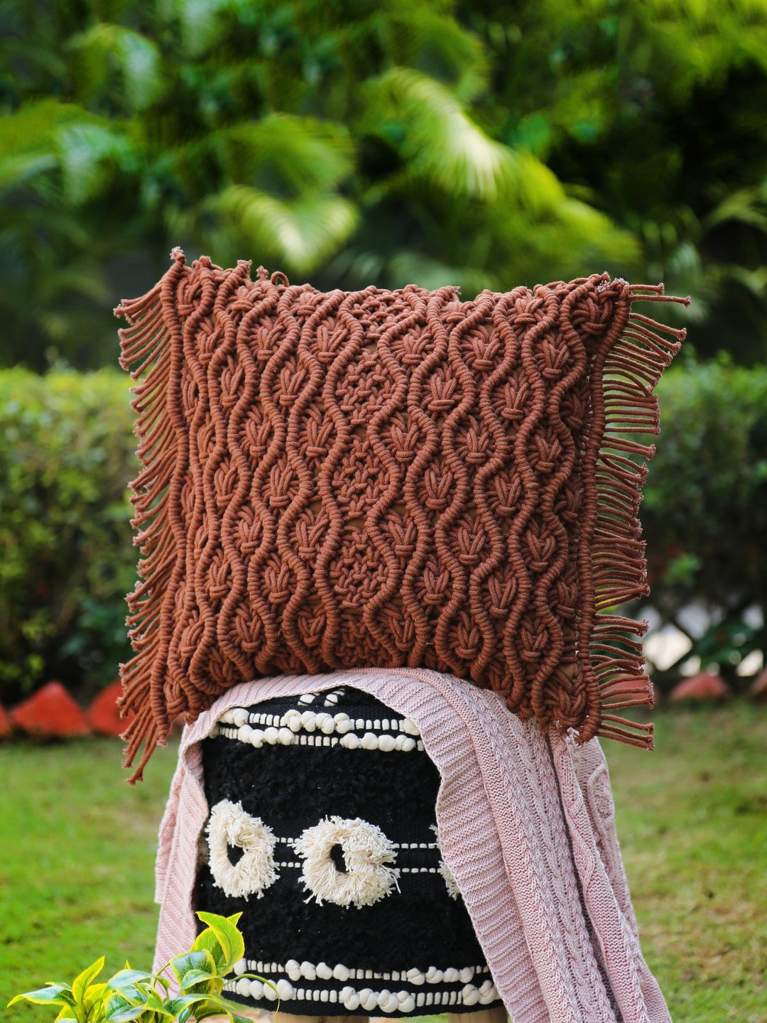 Amoliconcepts Brown Embroidered Square Cushion Covers Price in India