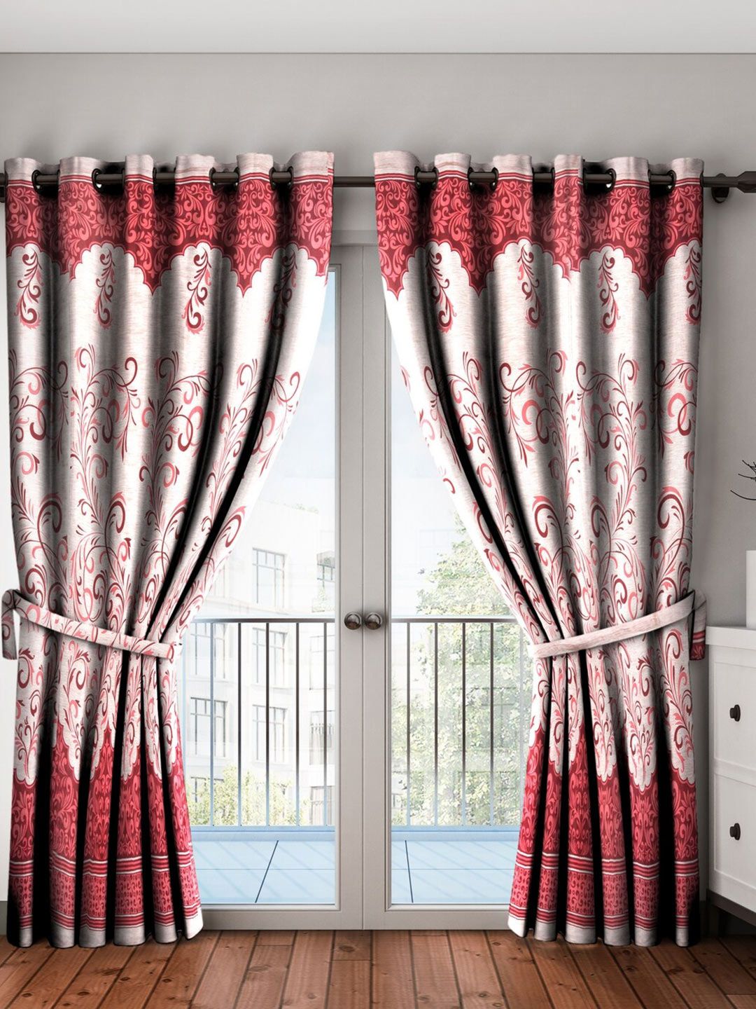 Home Sizzler Maroon & White Set of 2 Geometric Long Door Curtain Price in India