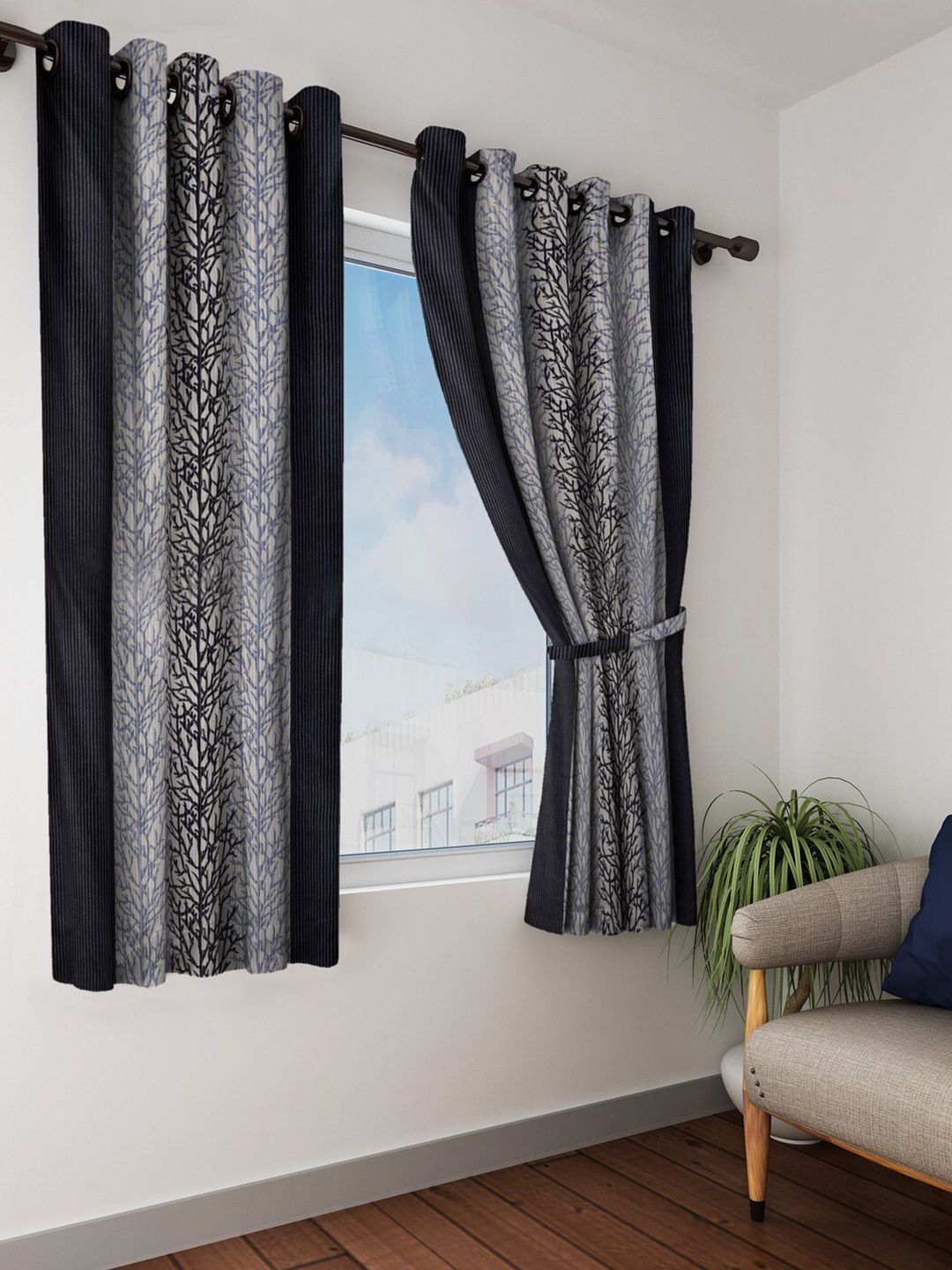 Home Sizzler Grey & White Set of 2 Quirky Window Curtain Price in India