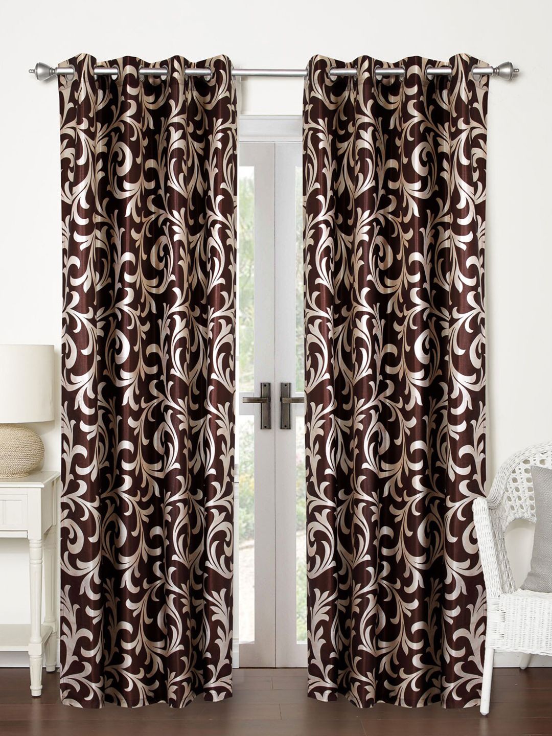 Home Sizzler Brown & White Set of 2 Long Door Curtain Price in India