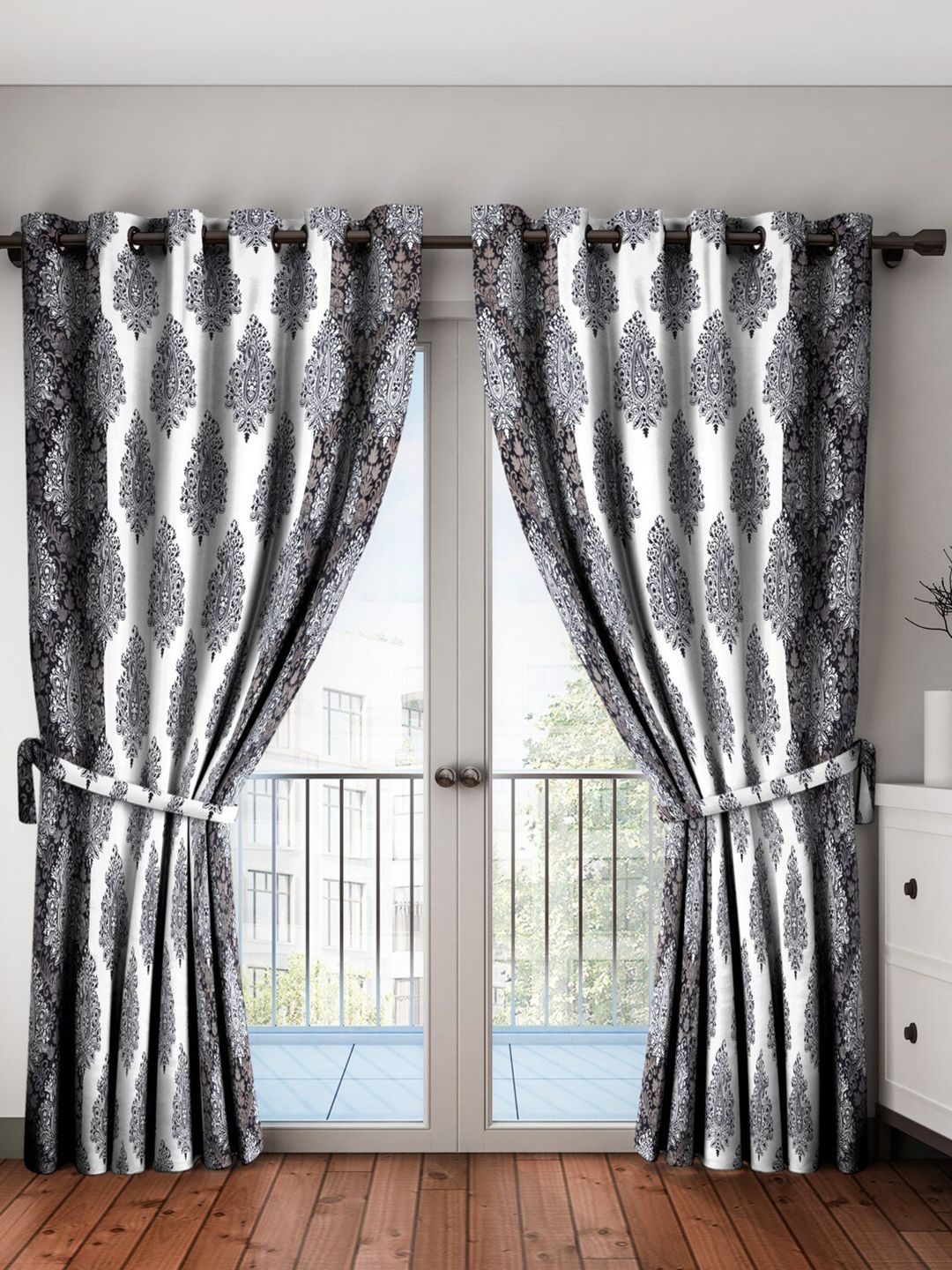 Home Sizzler Black & White Set of 2 Ethnic Motifs Long Door Curtain Price in India