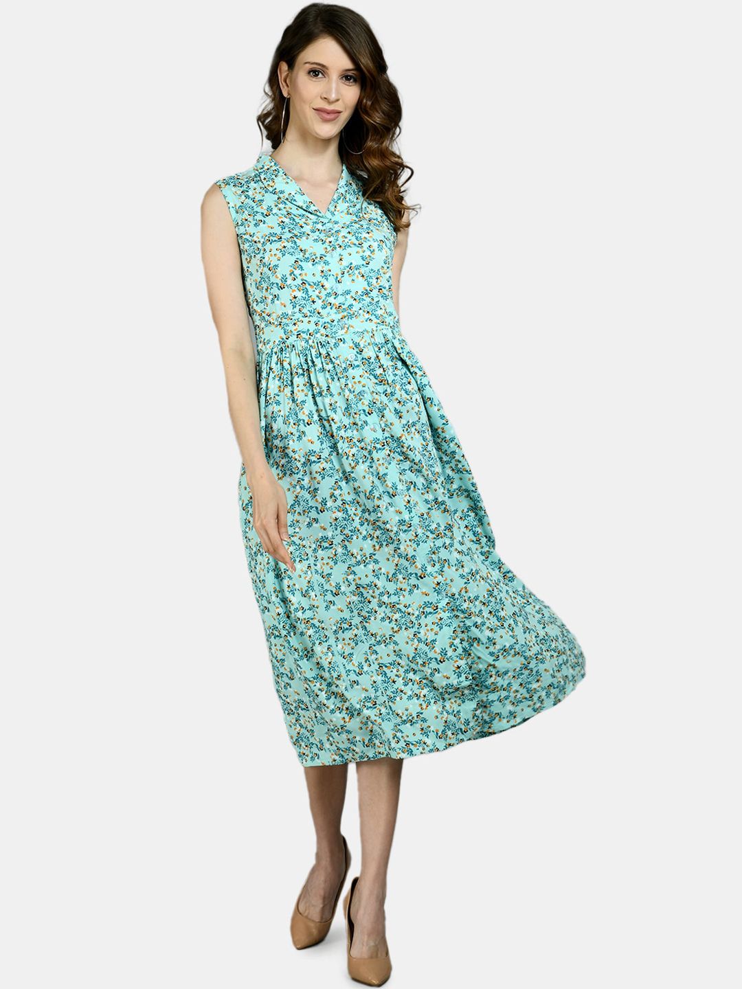 Myshka Blue Floral Midi Dress Price in India