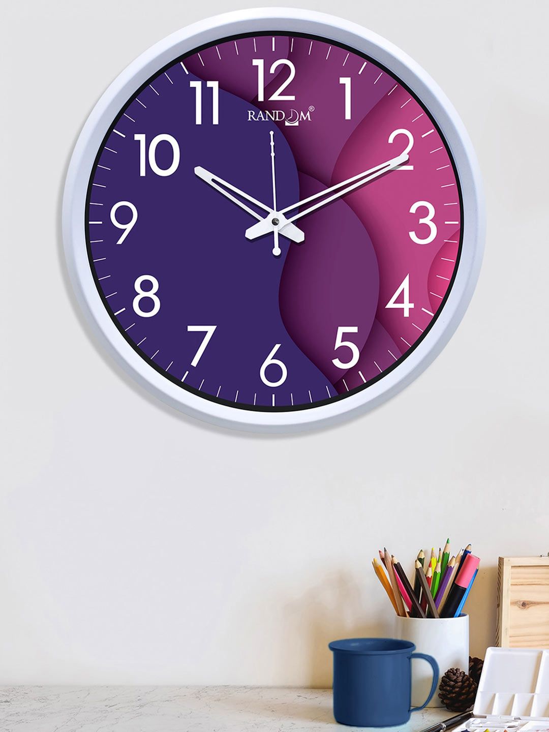 RANDOM Blue & Pink Colourblocked Contemporary Wall Clock 30 cm Price in India