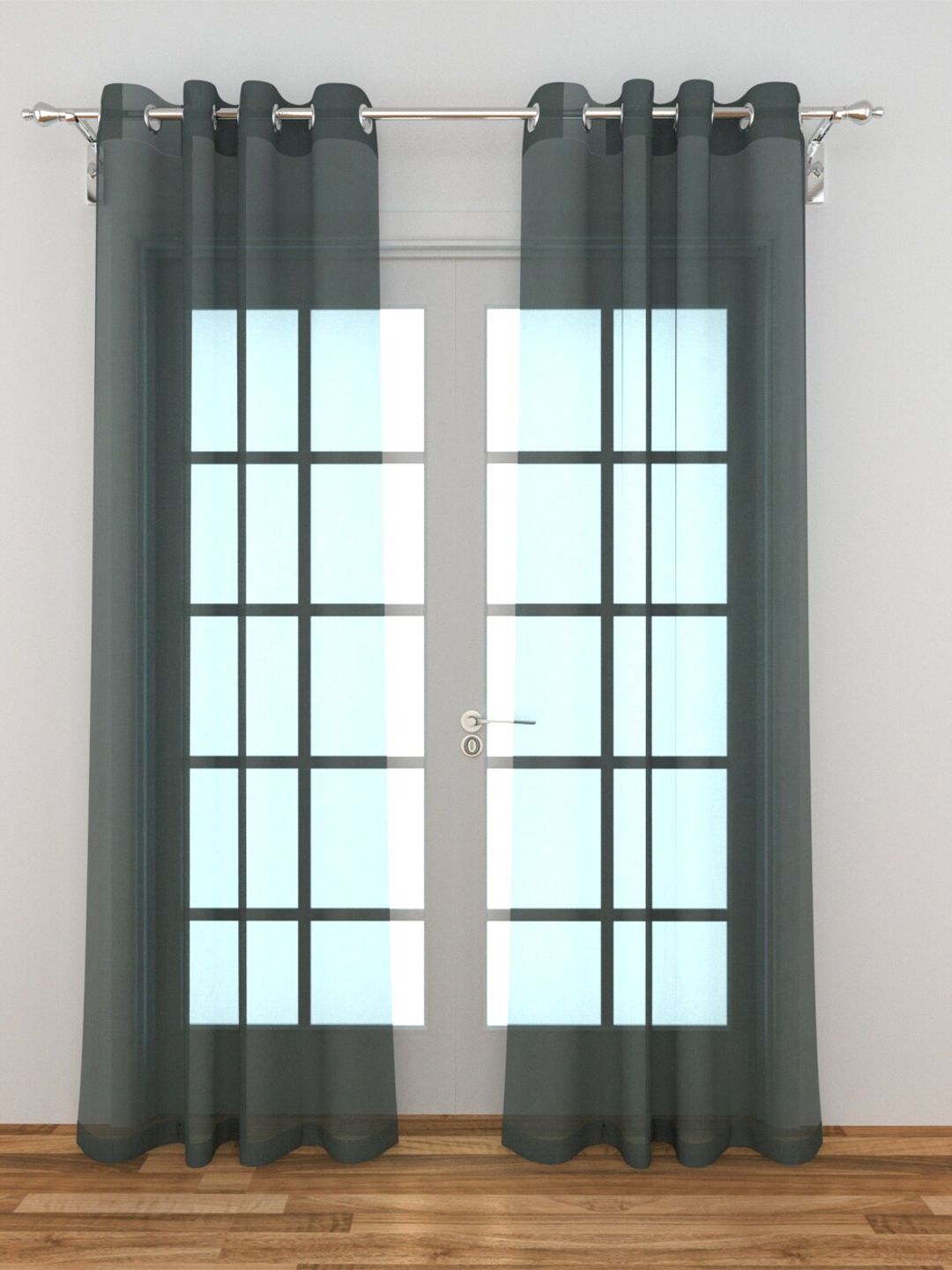Home Centre Grey & Sea Green Set of 2 Sheer Door Curtain Price in India