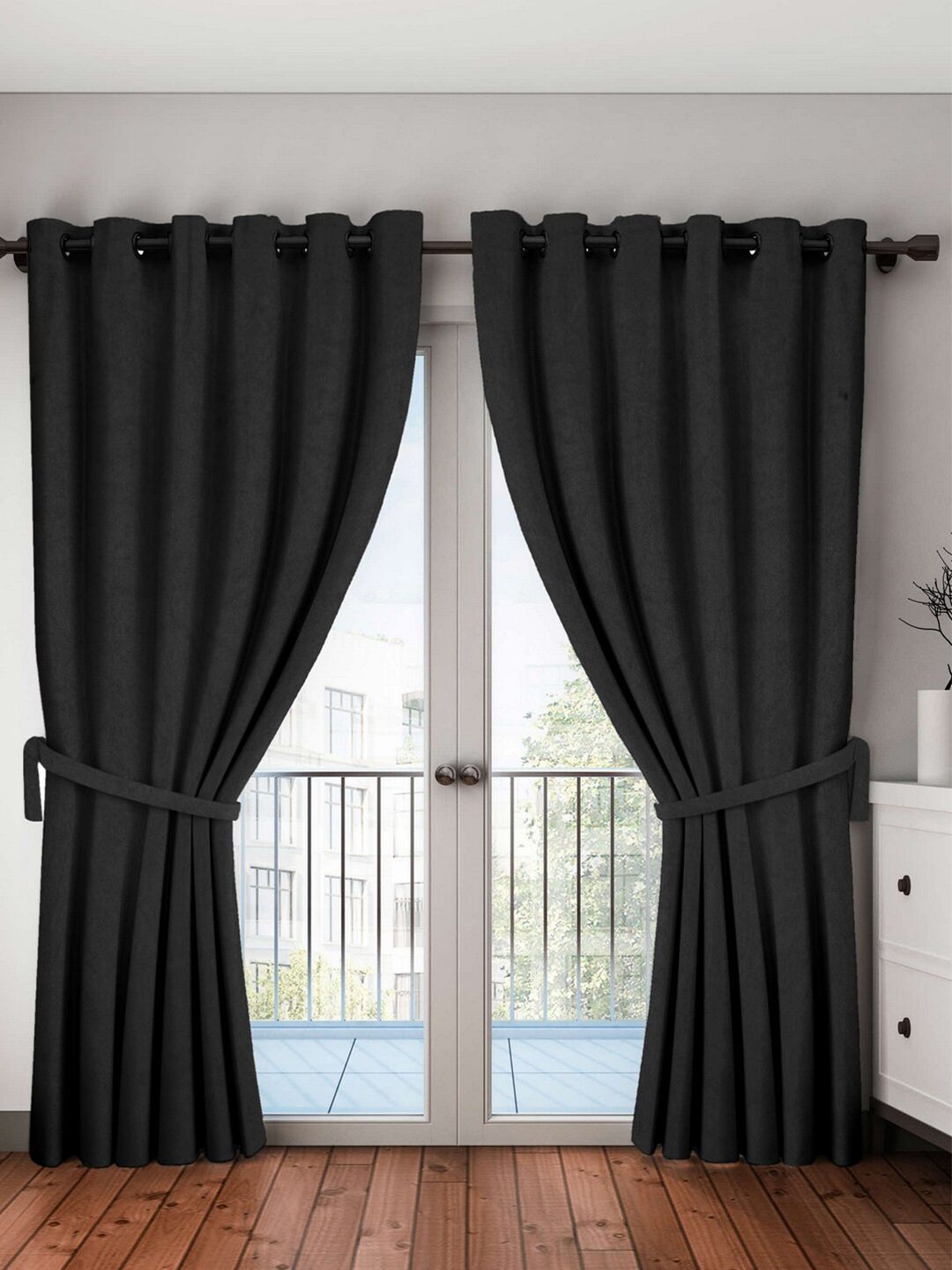 Home Sizzler Black Set of 2 Long Door Curtain Price in India