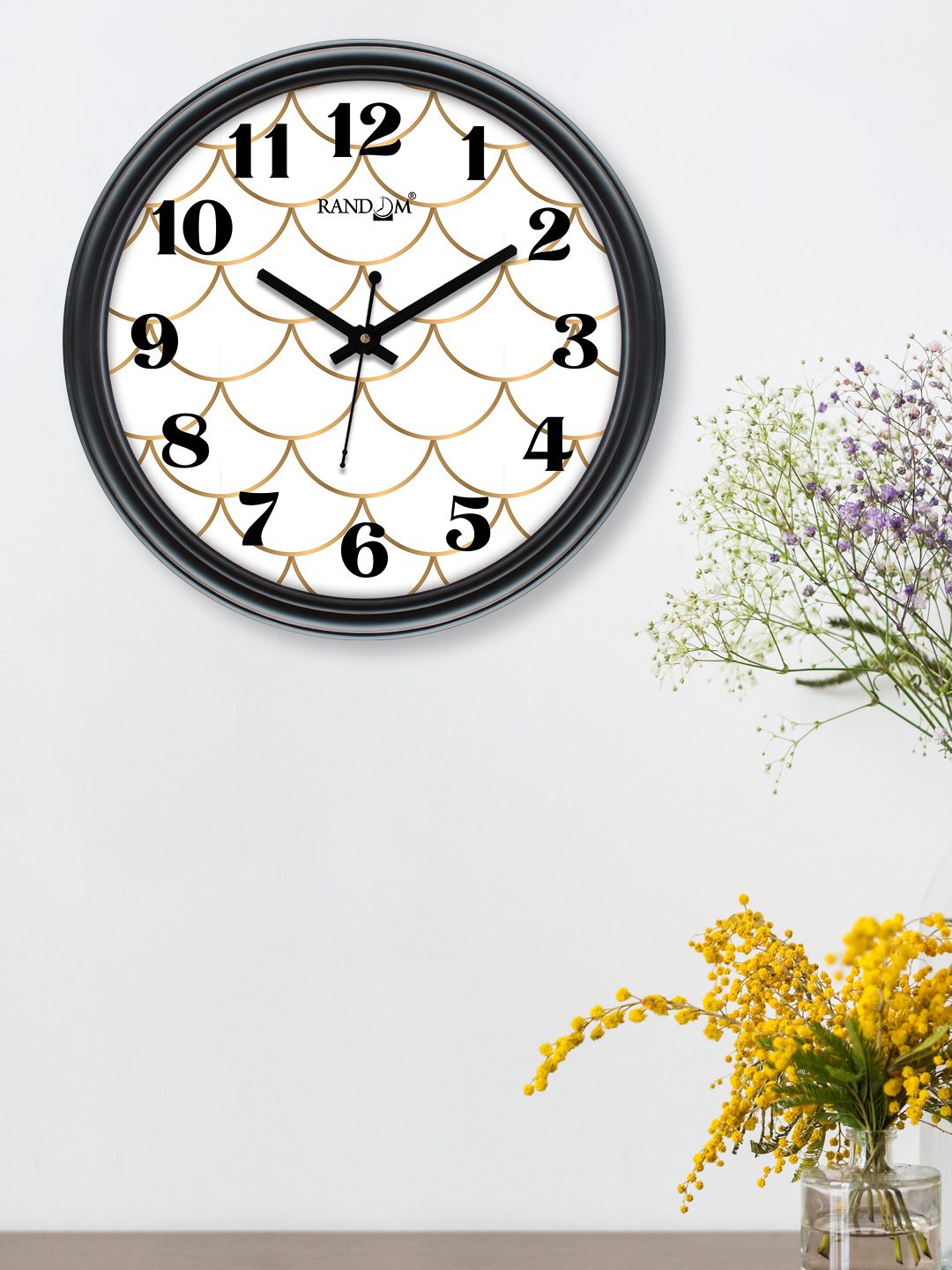 RANDOM White & Gold-Toned Printed Contemporary 30.48 cm Wall Clock Price in India