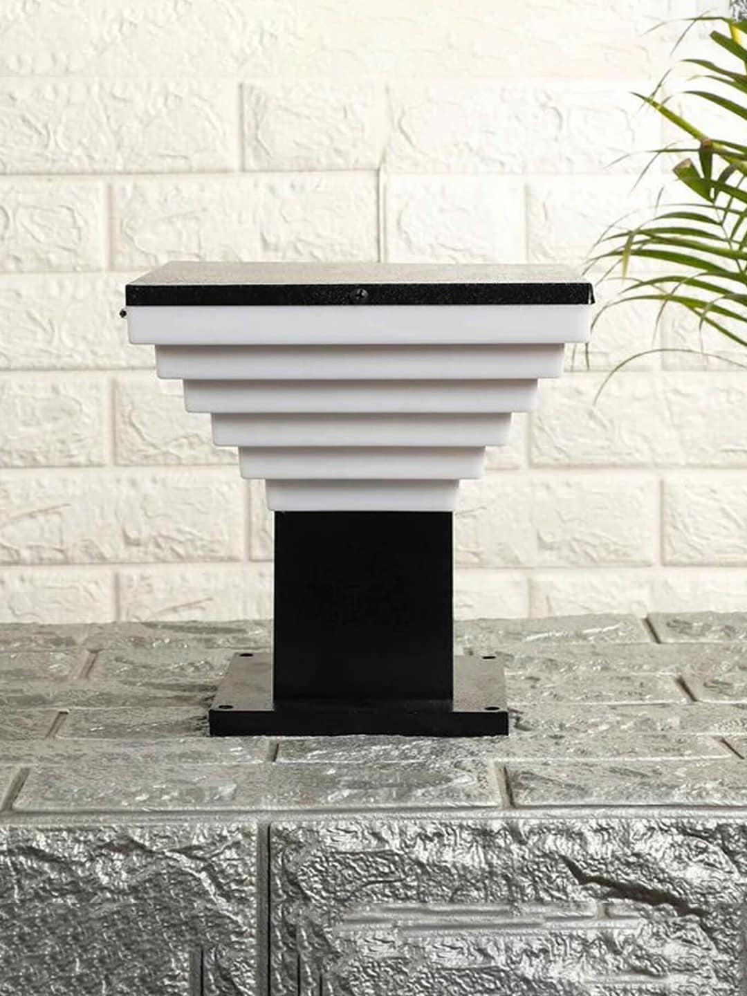 MFD HOME FURNISHING Black & White Quirky Square Step Outdoor Lamp Price in India