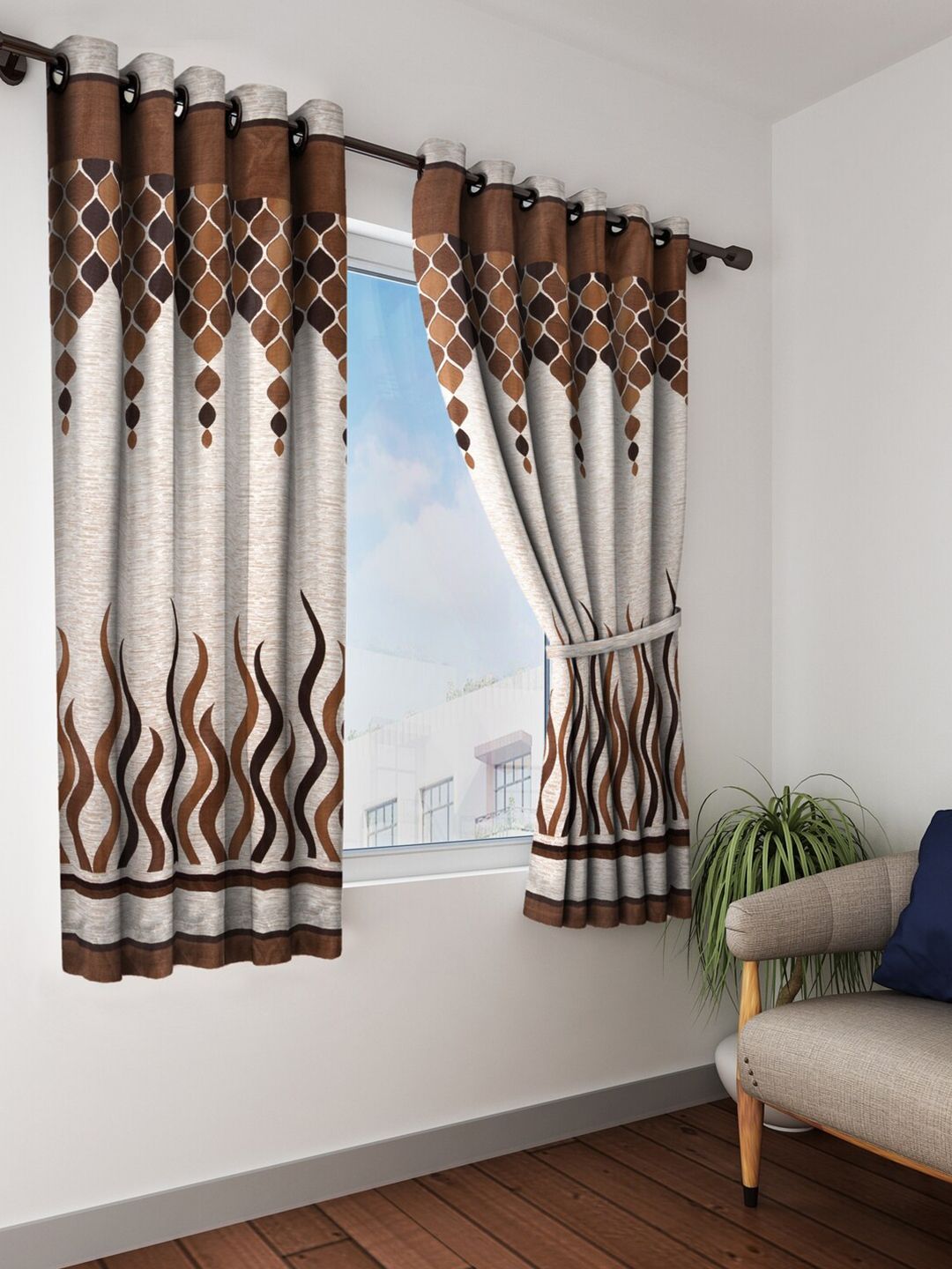 Home Sizzler Brown & Grey Set of 2 Geometric Window Curtain Price in India