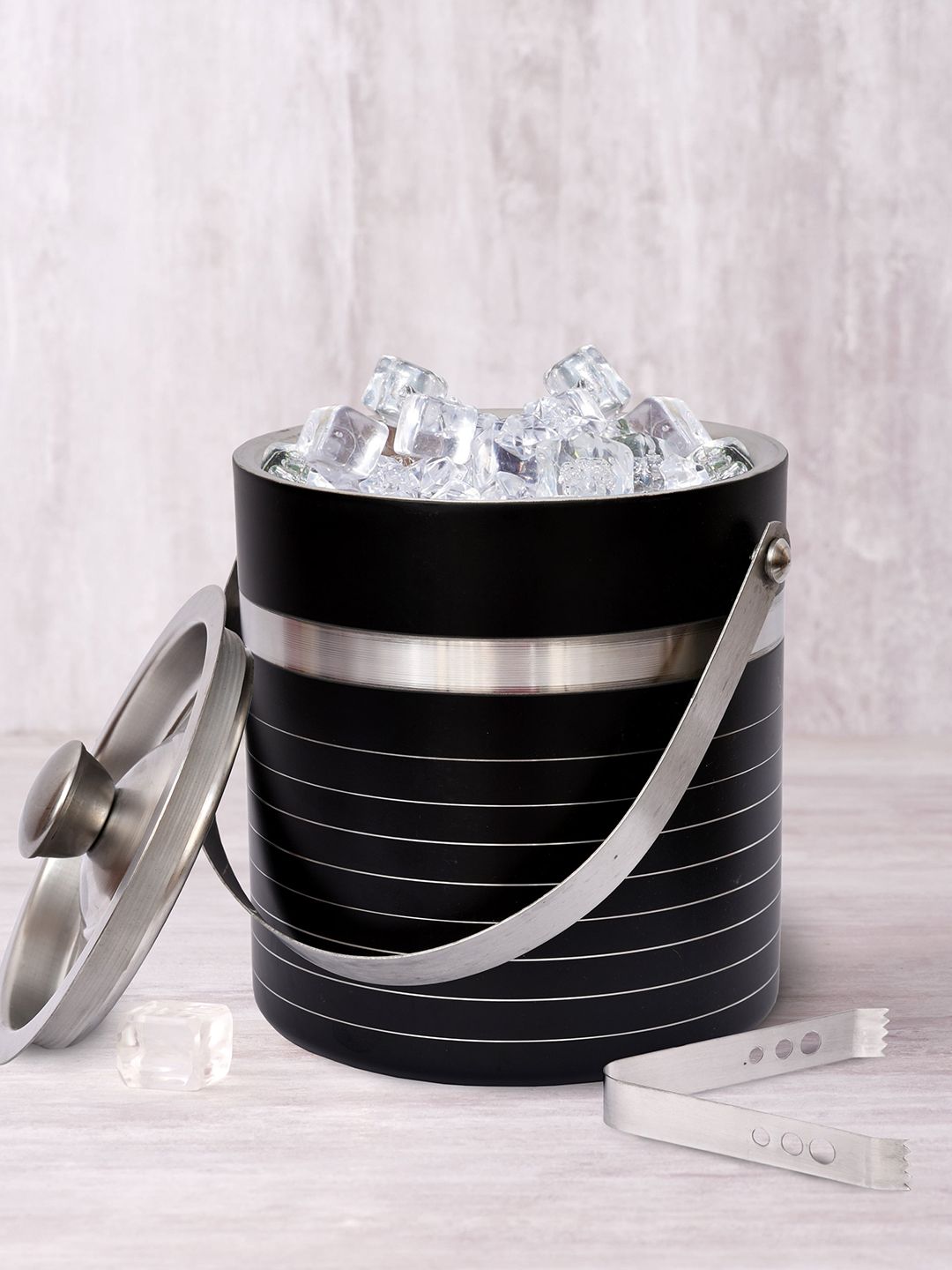 Clasiko Black Striped Ice Bucket With Lid Price in India