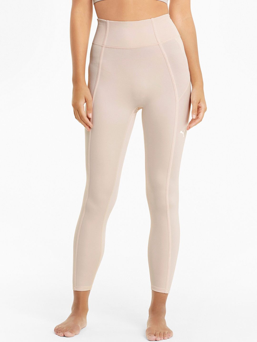 Puma Women Beige Studio Side Ribbed High Waist 7/8  Yoga Leggings Price in India