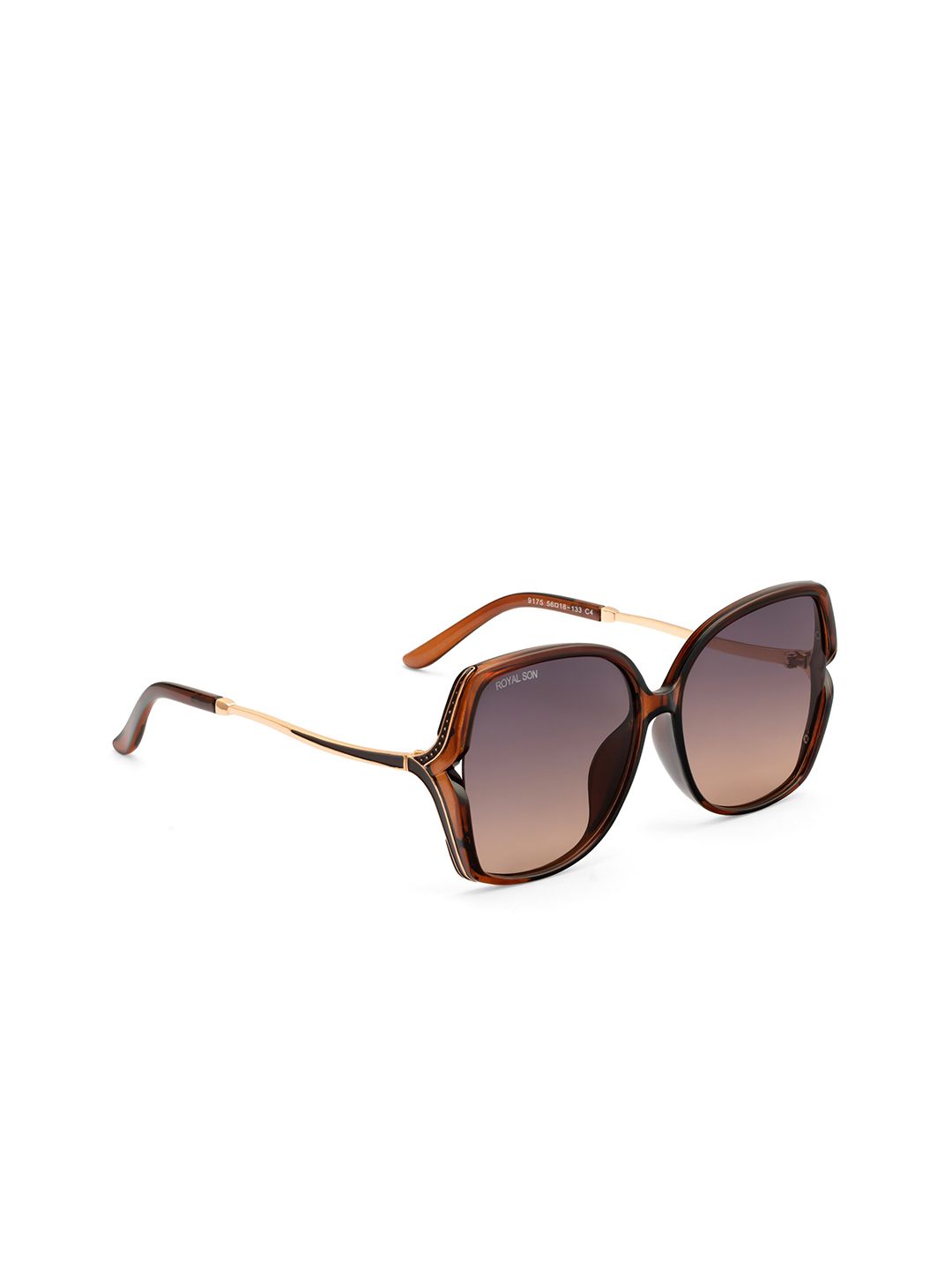 ROYAL SON Women Brown Lens & Brown Oversized Sunglasses with UV Protected Lens Price in India