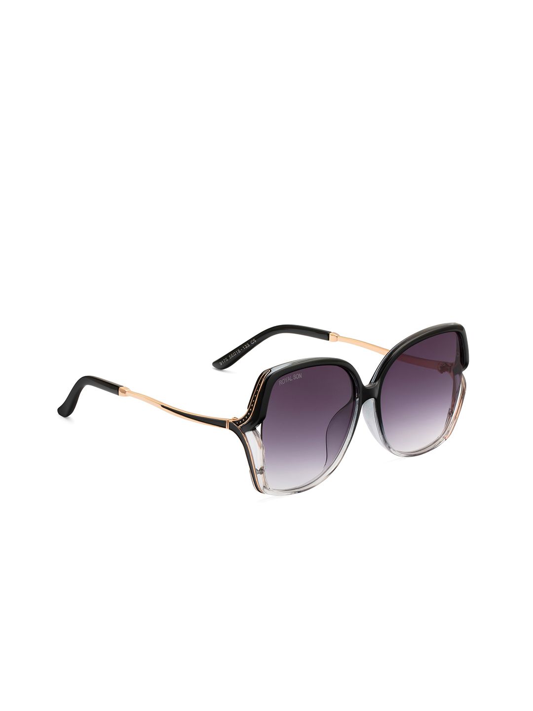 ROYAL SON Women Grey Lens & Black Oversized Sunglasses with UV Protected Lens Price in India