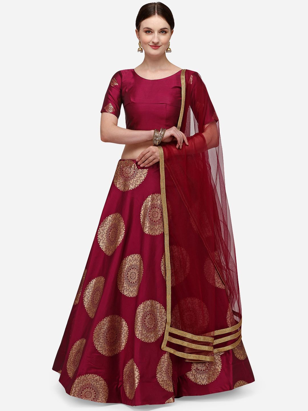 LOOKNBOOK ART Purple & Gold-Toned Semi-Stitched Lehenga & Unstitched Blouse With Dupatta Price in India