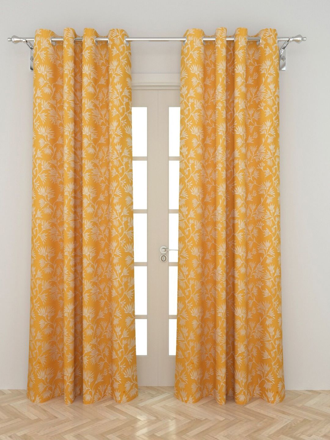 Home Centre Yellow & White Set of 2 Floral Door Curtain Price in India