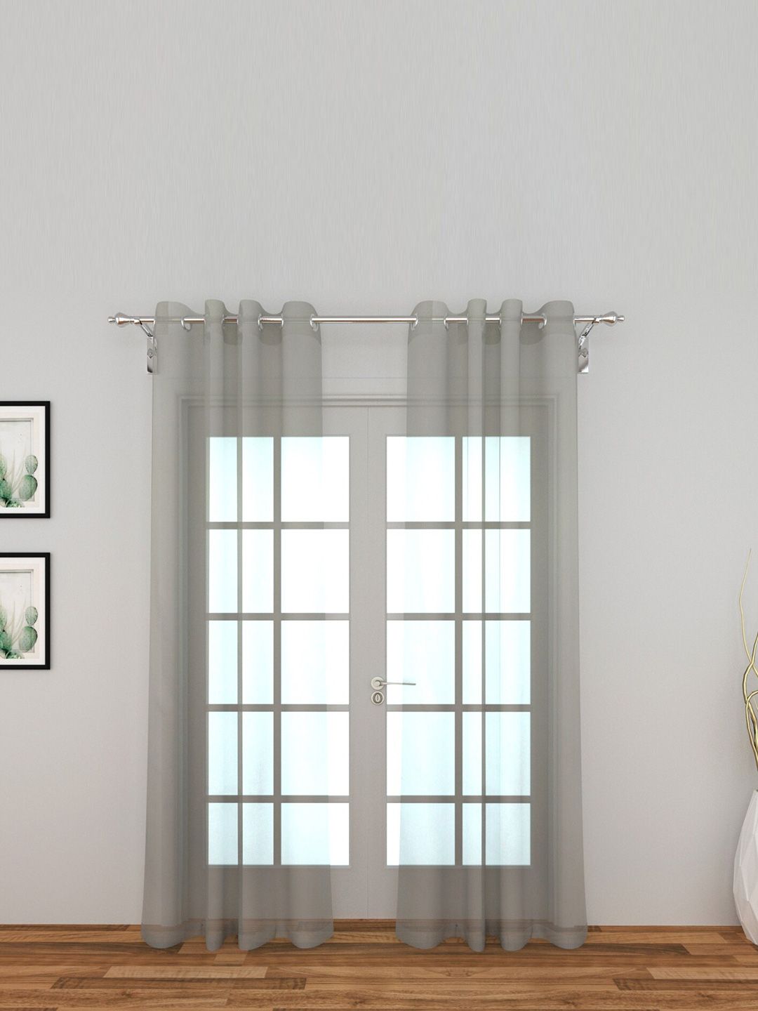 Home Centre Grey Set of 2 Sheer Door Curtain Price in India
