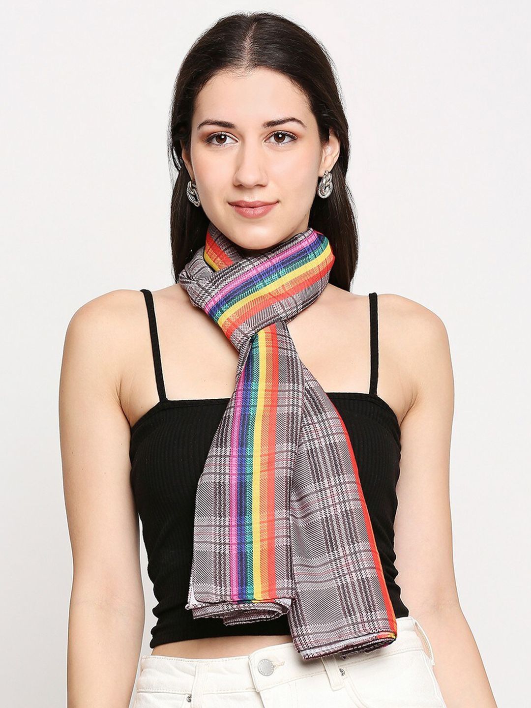 Get Wrapped Women Multi & Orange Checked Scarf Price in India