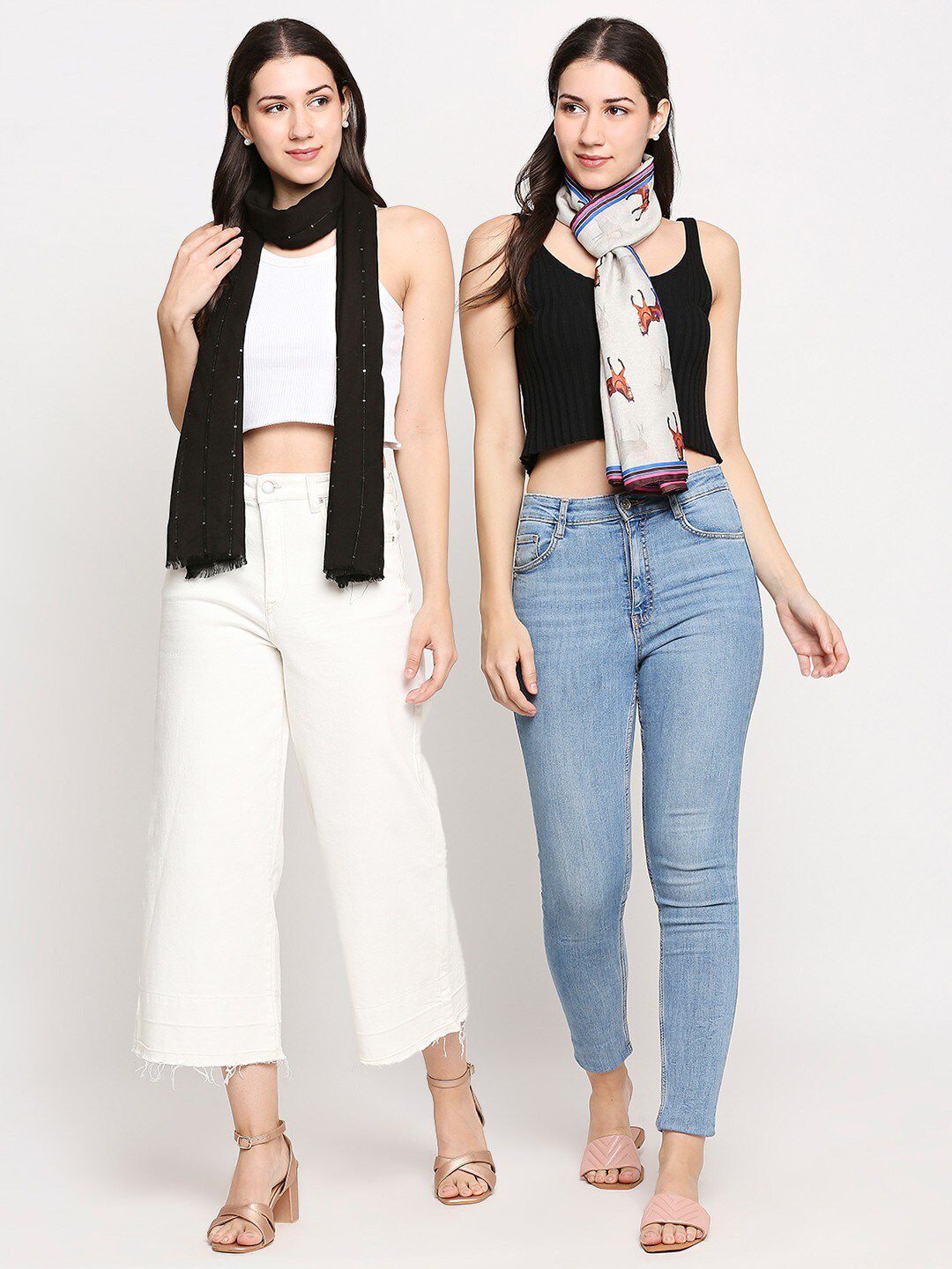 Get Wrapped Women Black & White Printed Scarf Price in India