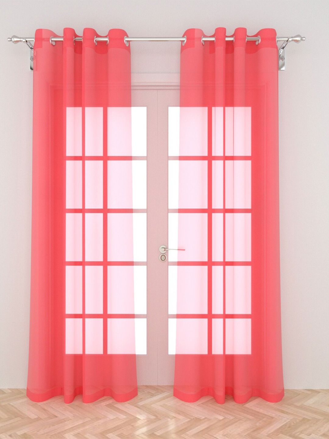 Home Centre Pink & White Set of 2 Geometric Sheer Door Curtain Price in India