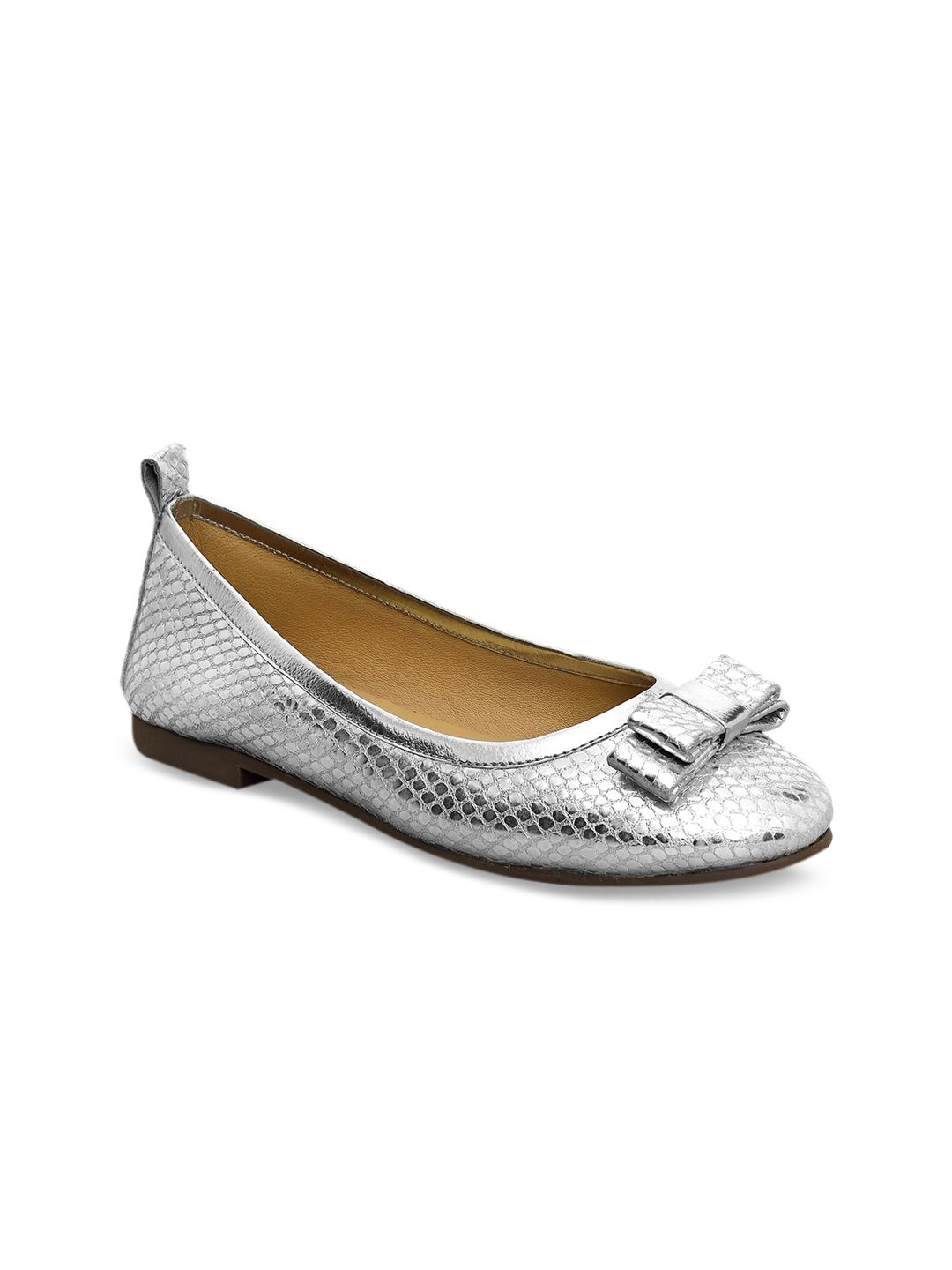 Eske Women Silver Textured Leather Loafers Price in India