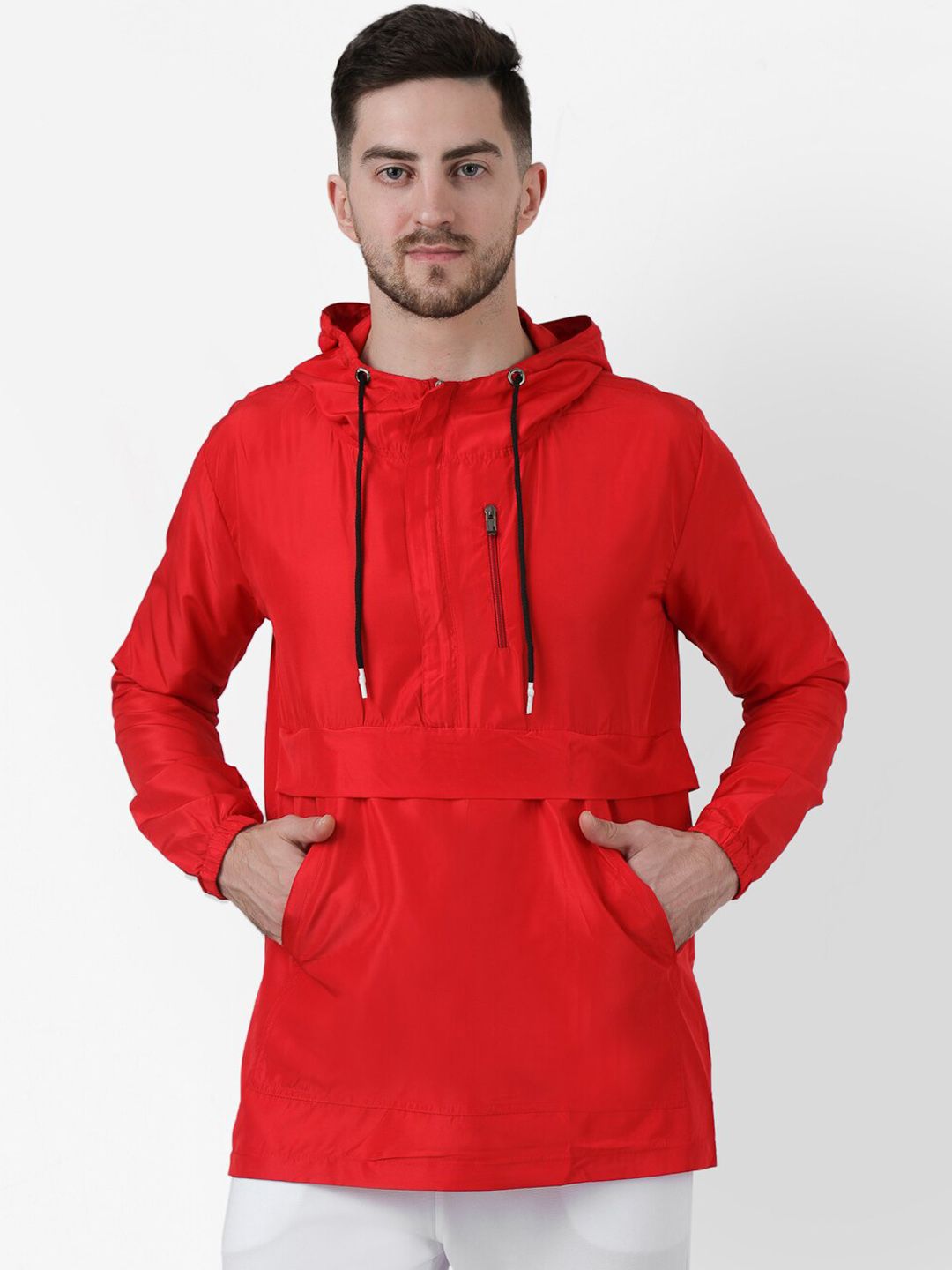 PAUSE SPORT Men Red Windcheater and Water Resistant Longline Tailored Jacket